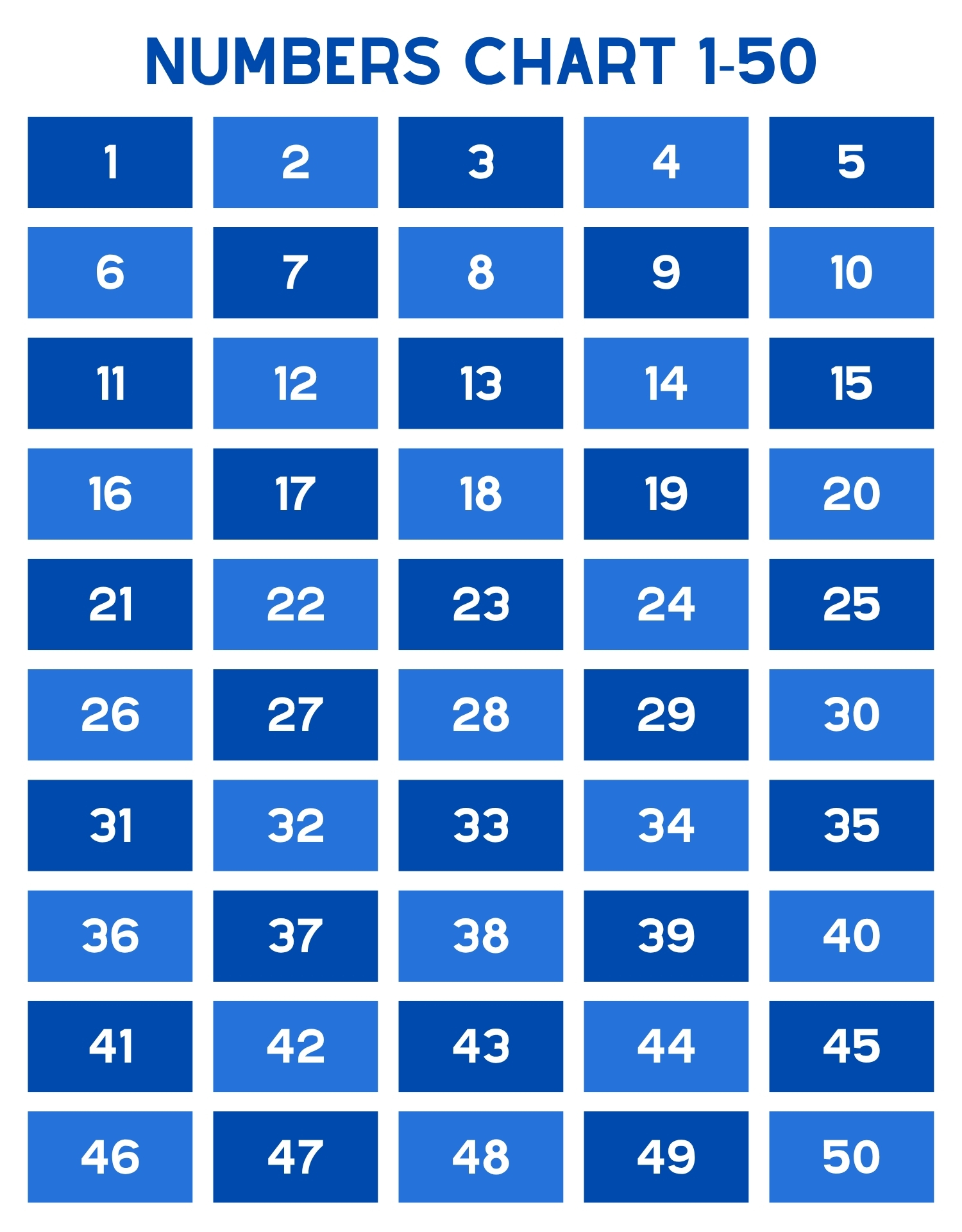 Printable Number Chart 1 to 50