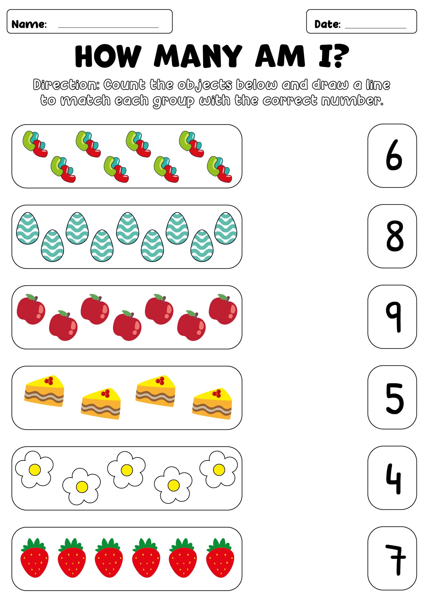 Printable Number Matching Worksheets