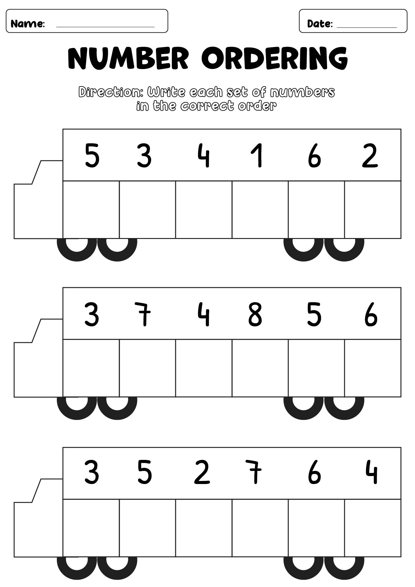 Printable Number Order Worksheets