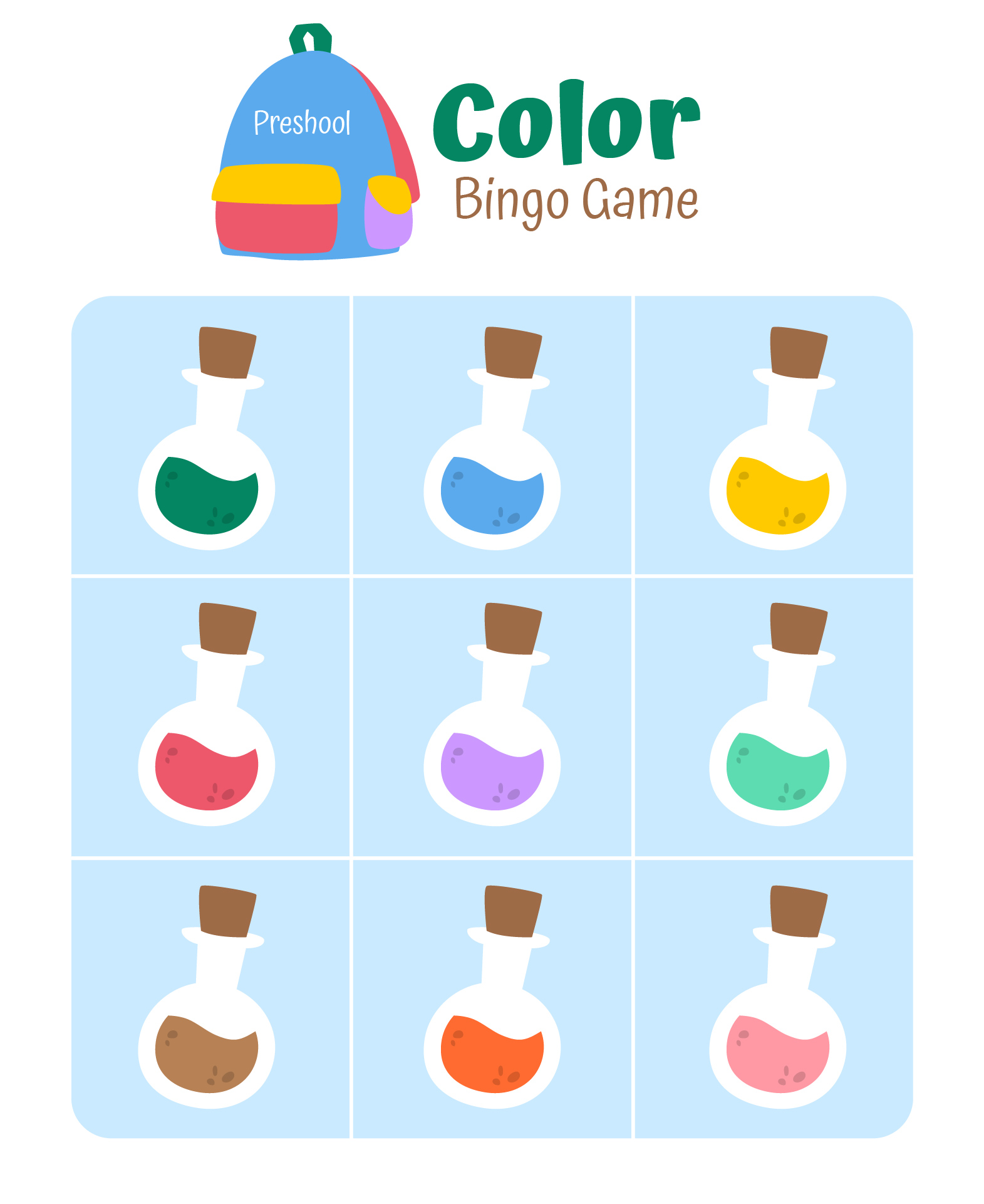 Printable Preschool Color Bingo Game