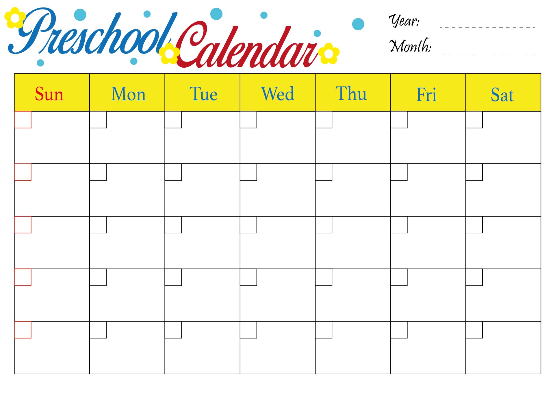 Printable Preschool Theme Calendars