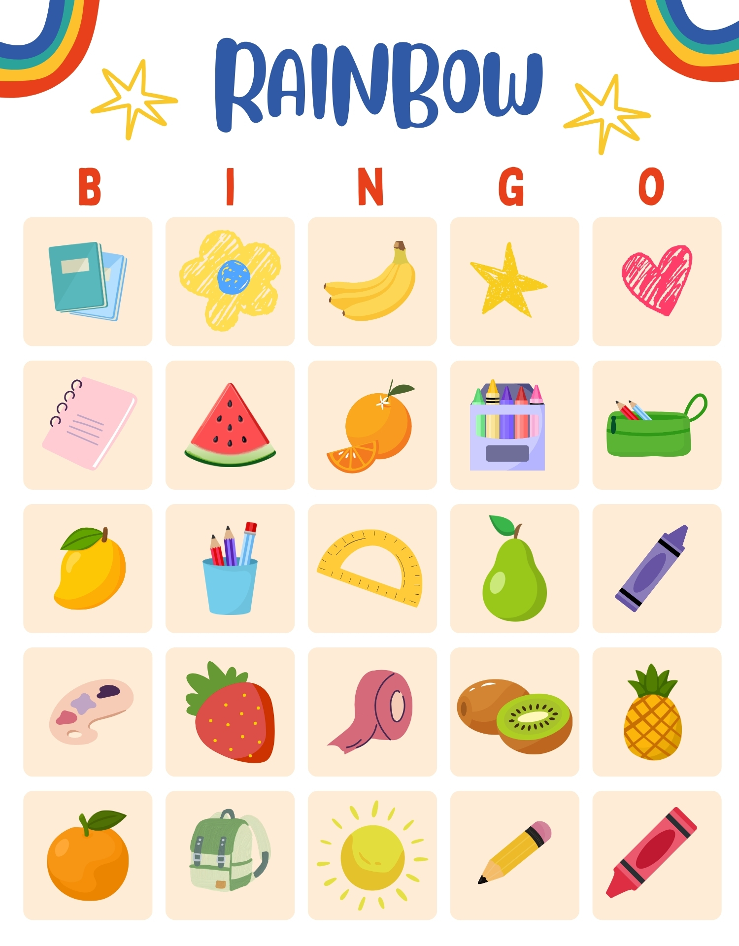 Printable Rainbow Bingo for Preschool Kids