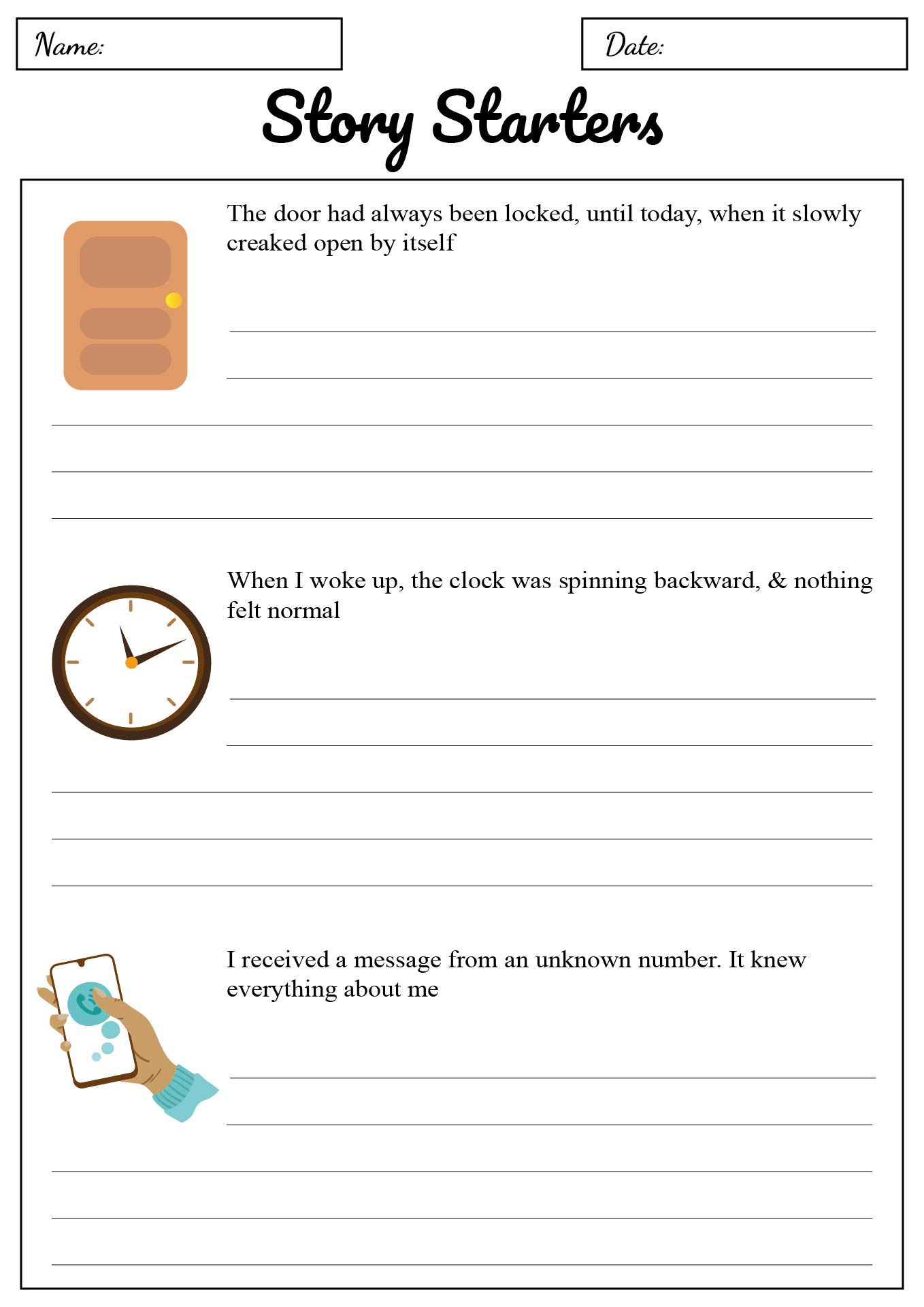 Printable Story Starters for Middle School