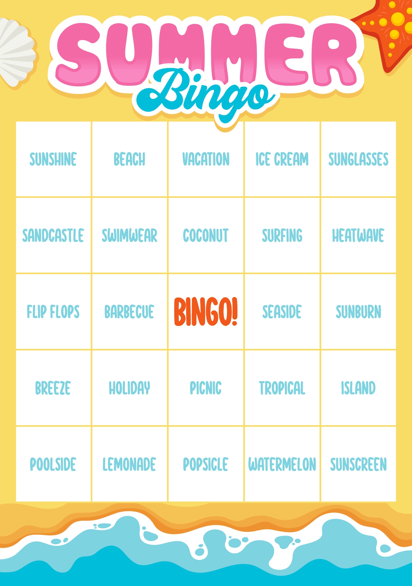 Printable Summer Bingo Cards for Kids