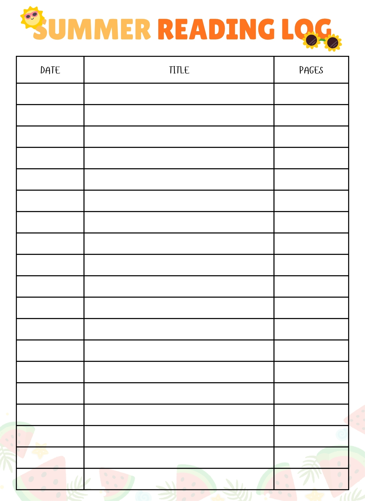 Printable Summer Reading Log