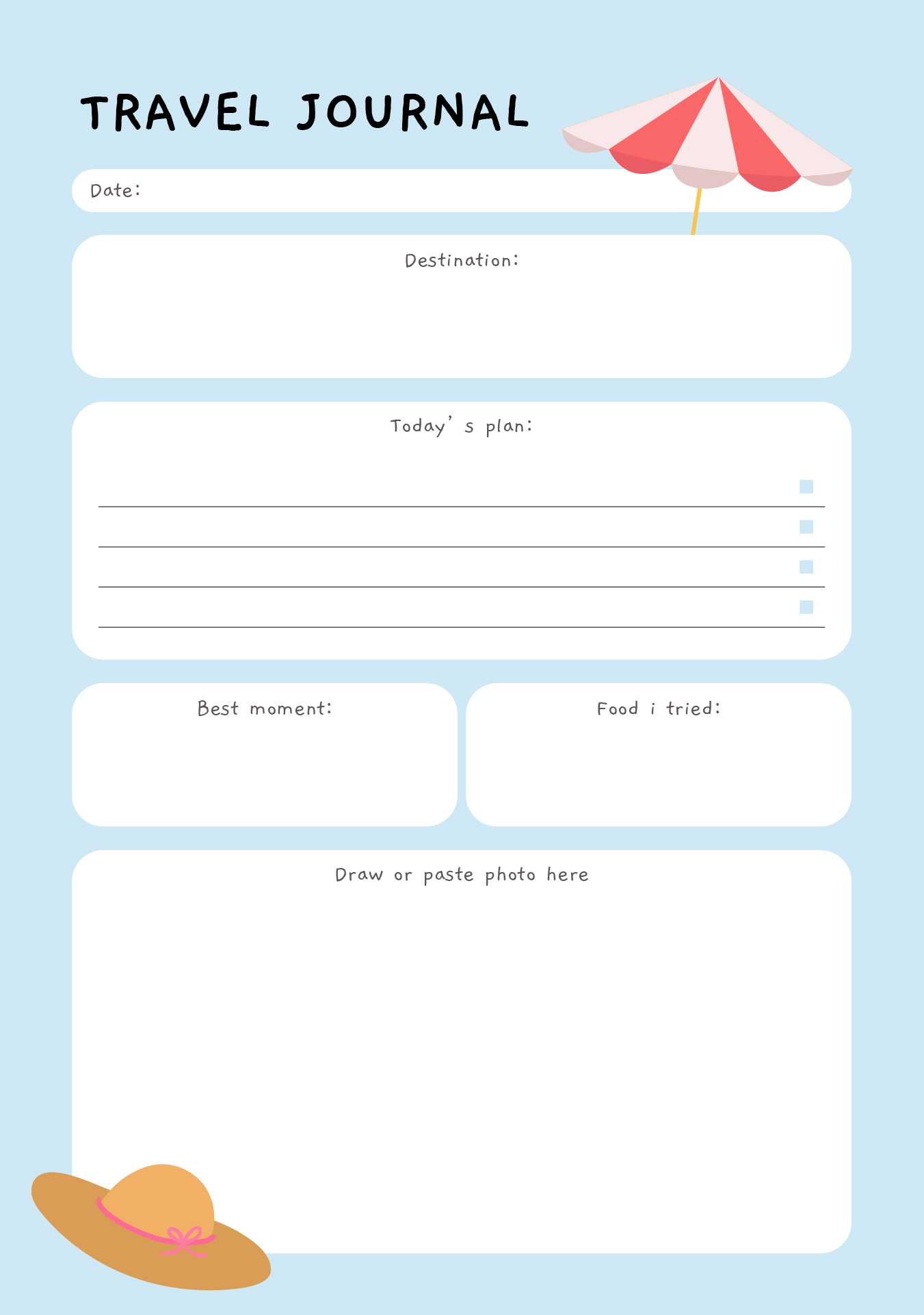 Printable Summer Travel Journal