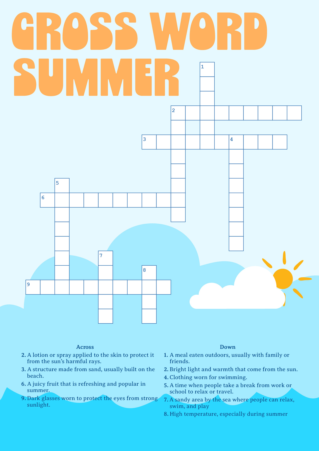 Printable Summer Vocabulary Crossword Puzzles