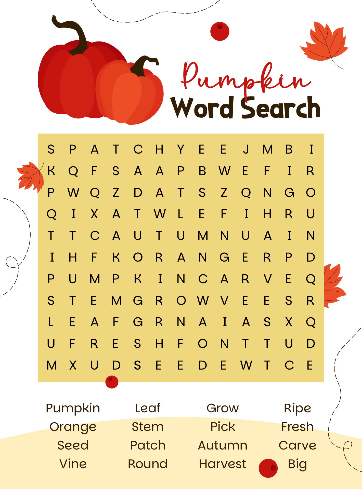 Pumpkin-themed Word Search Puzzles Pumpkin-themed Word Search Puzzles