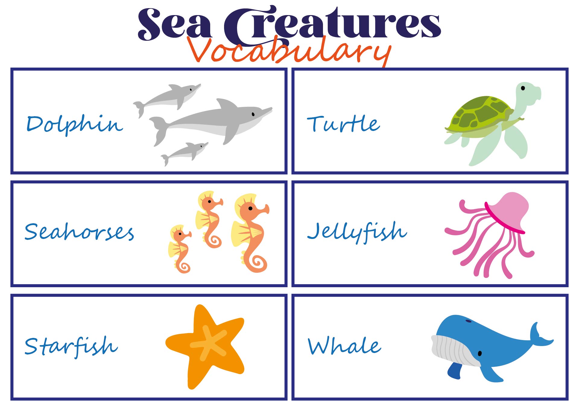 Sea Creatures Preschool Word Wall Printables