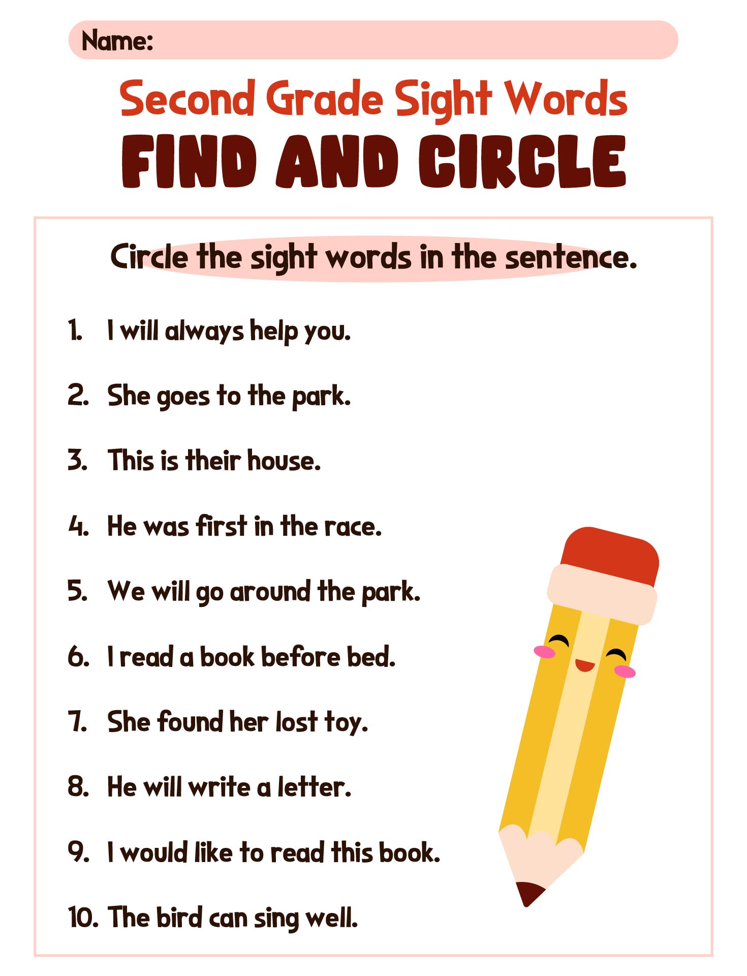 Second Grade Sight Words List Worksheet Second Grade Sight Words List Worksheet
