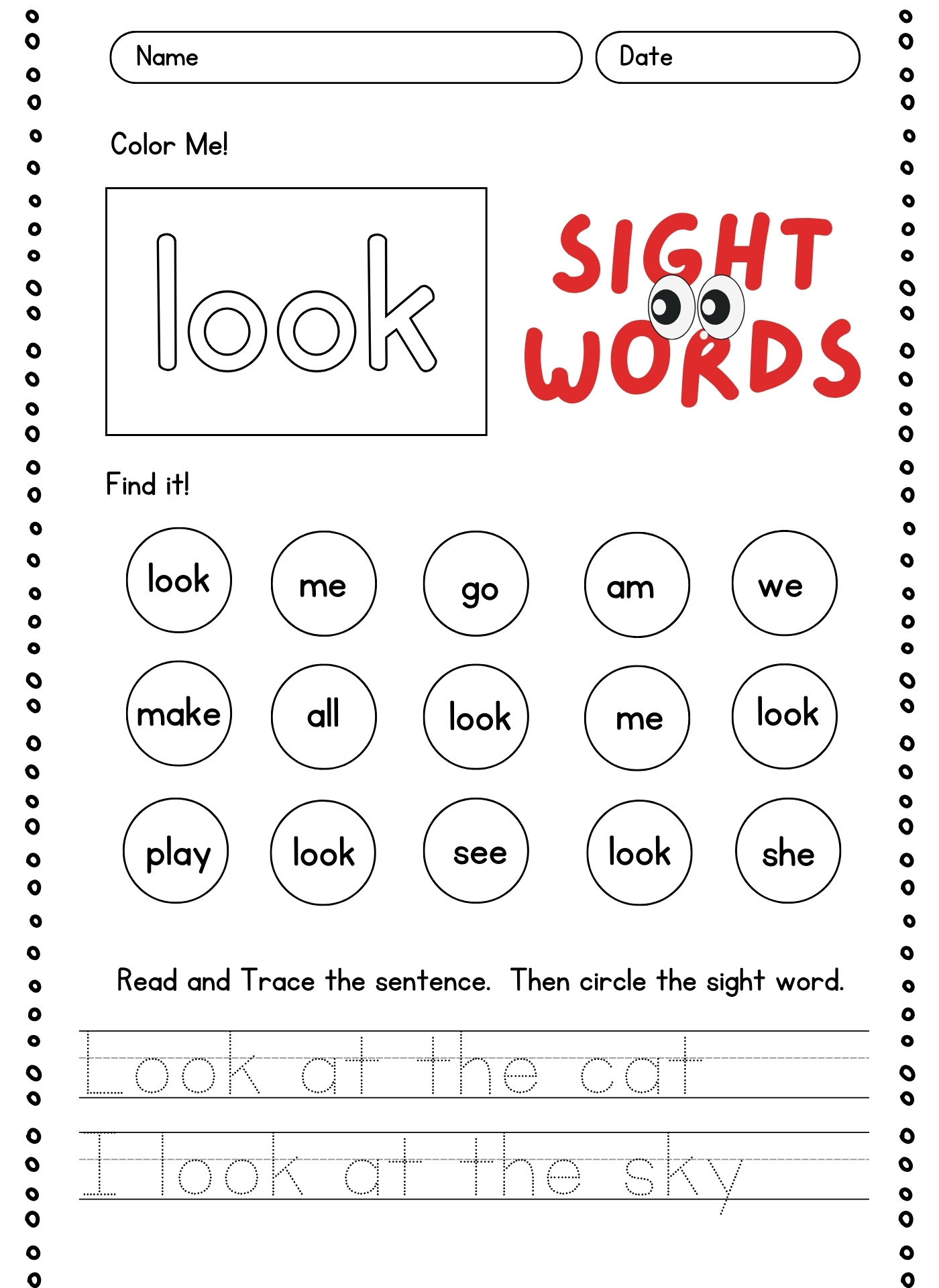 Sight Word Writing Practice Sheets