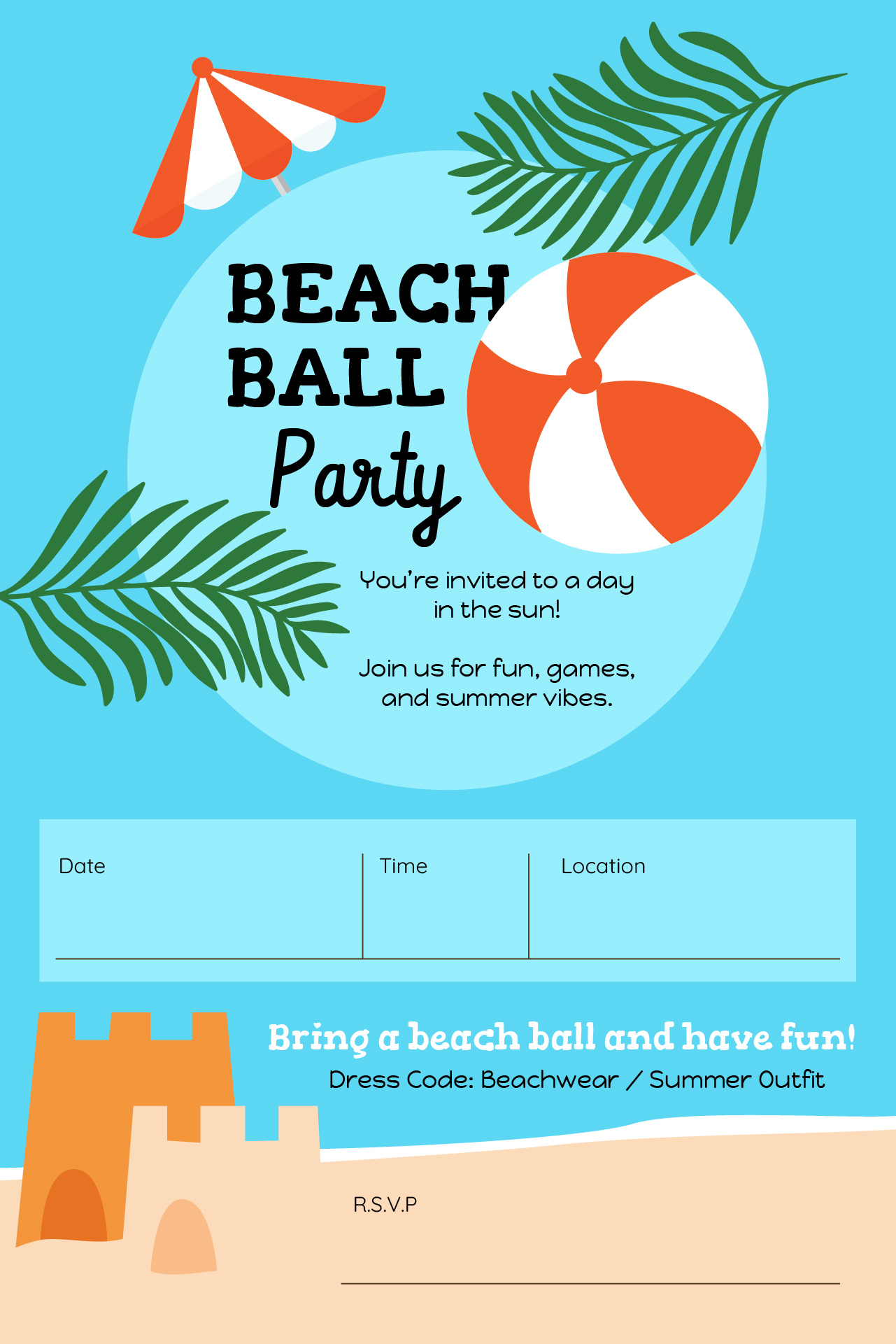 Summer Beach Ball Party Invitations