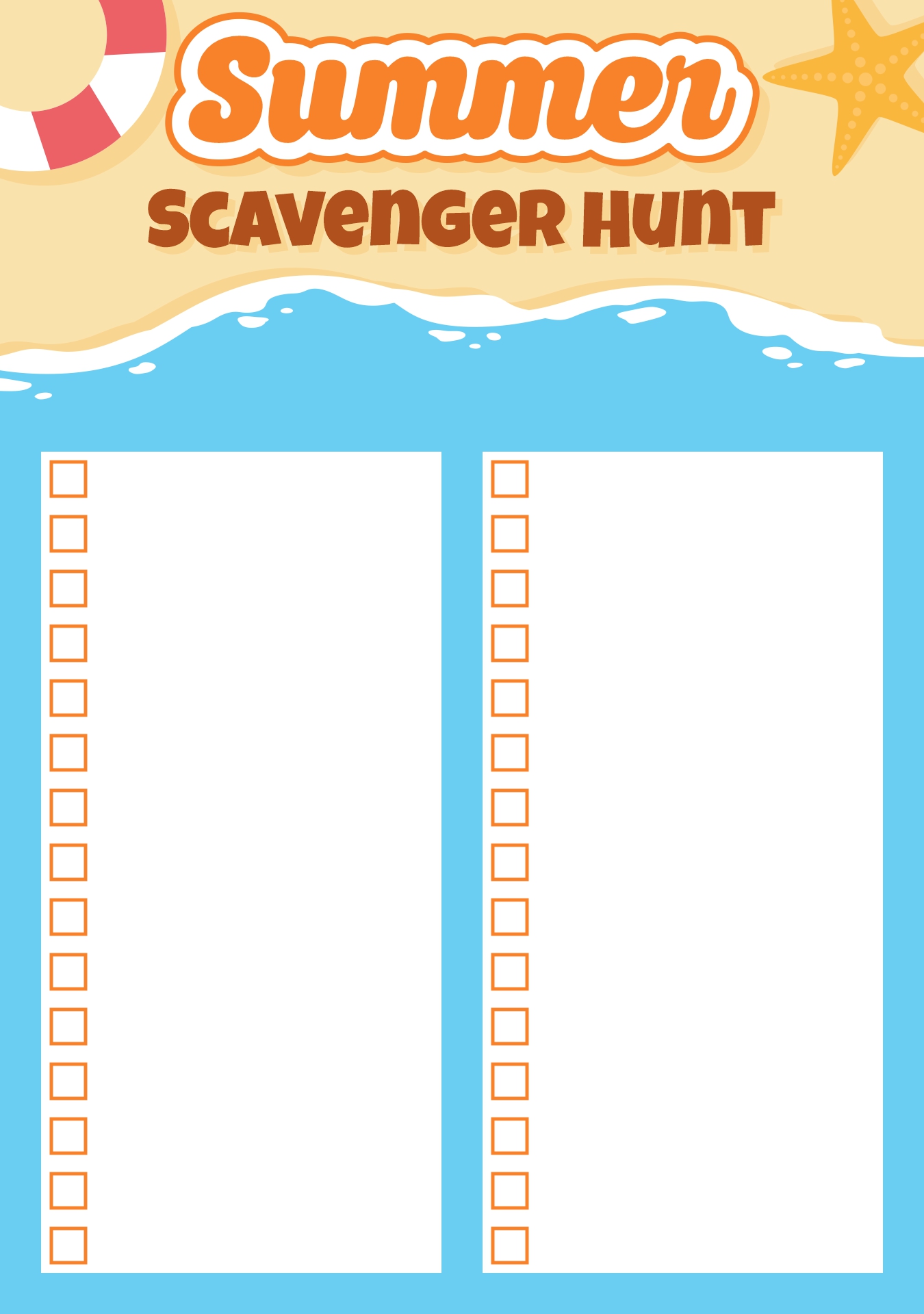 Summer Scavenger Hunt Sheets