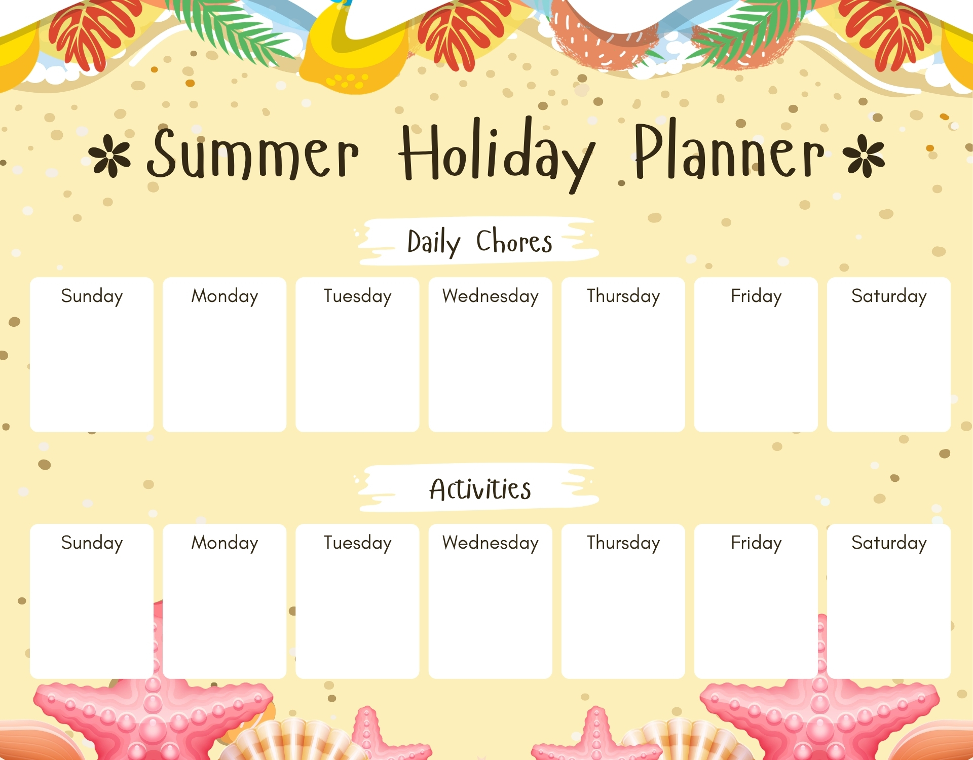 Summer Vacation Activity Planner Printable