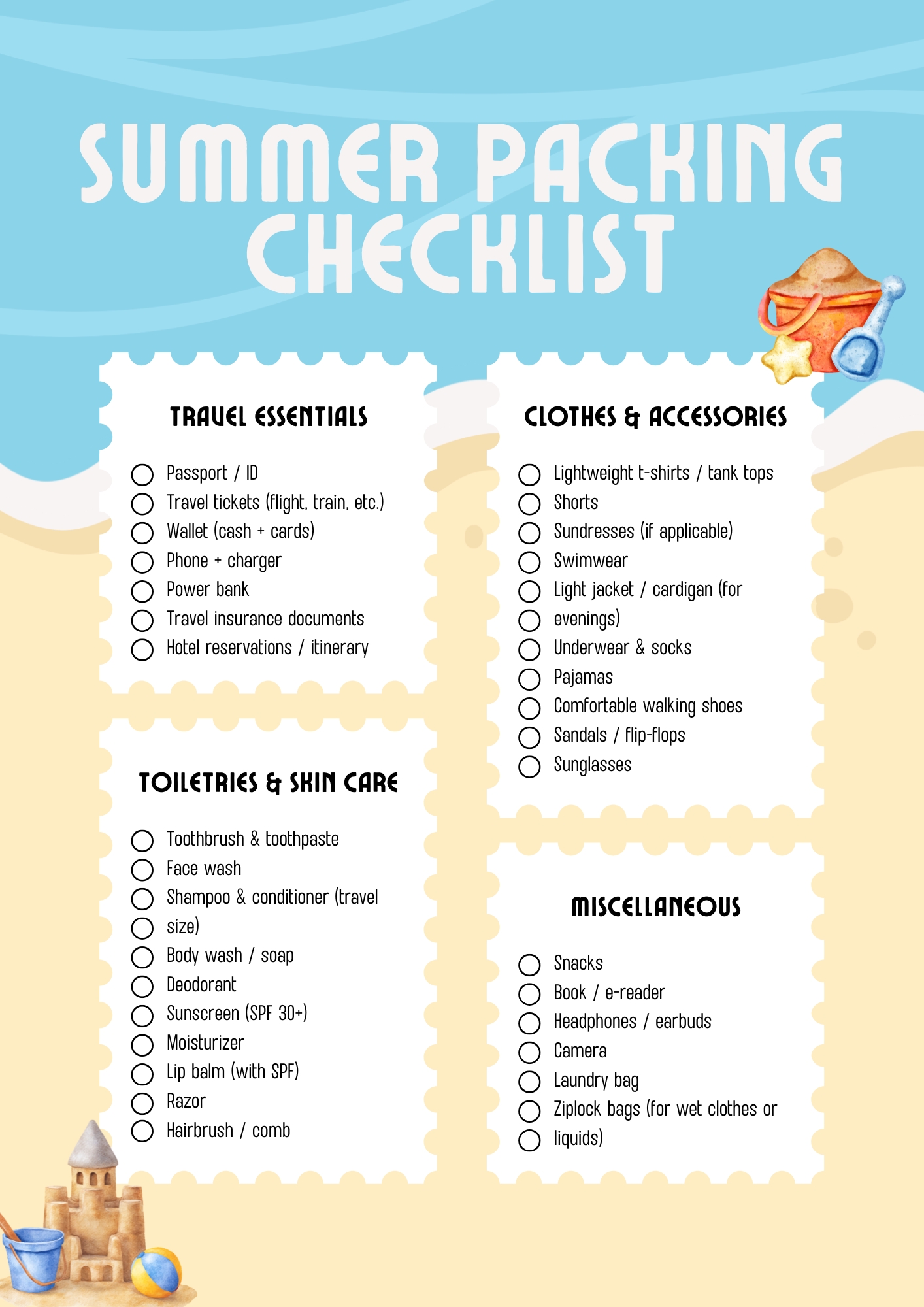 Summer Vacation Checklist Printable