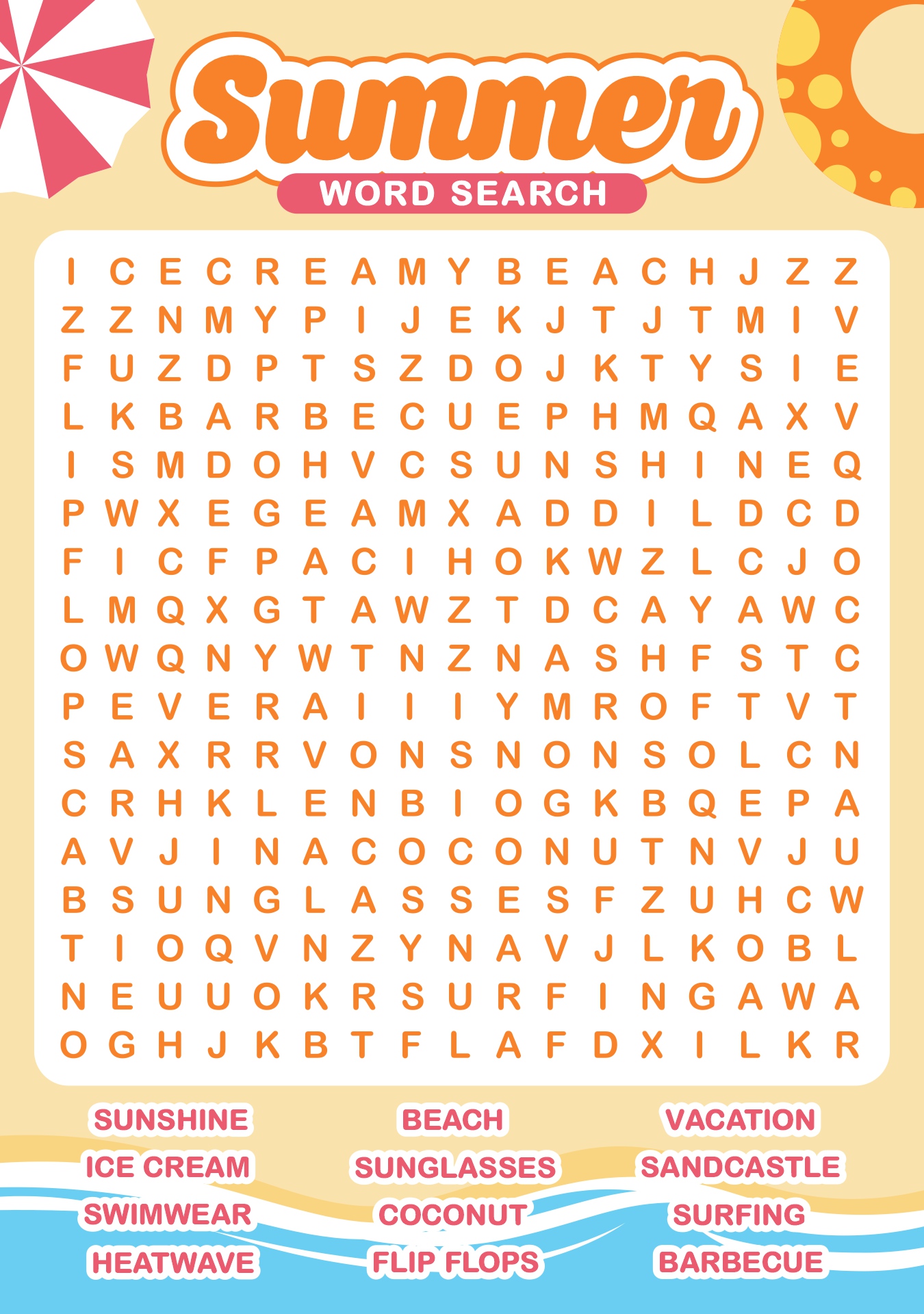 Summer Word Search Puzzles