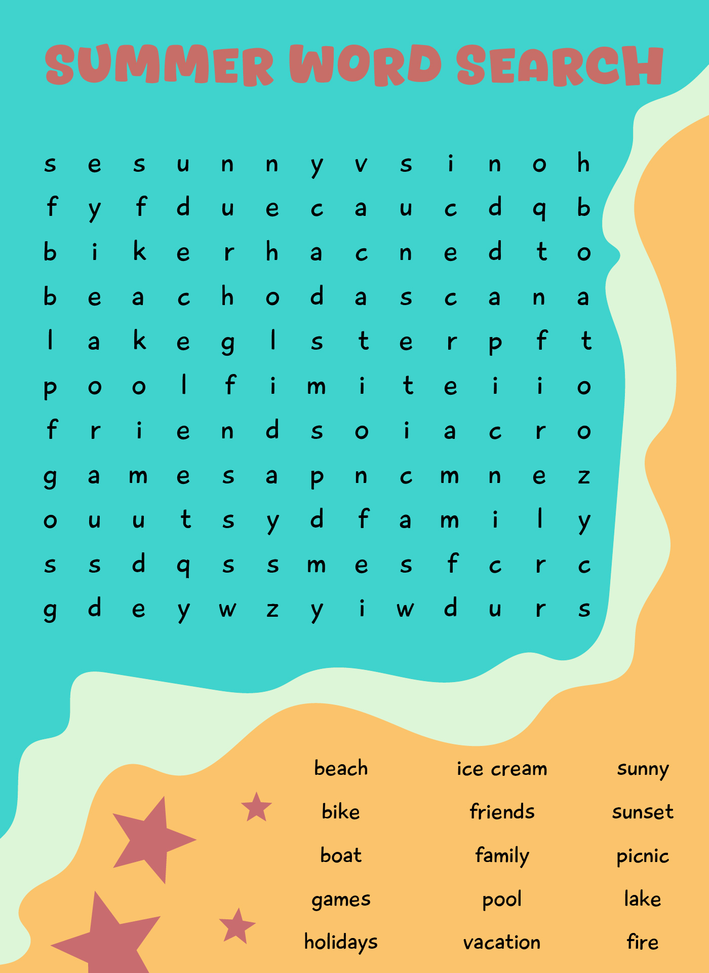 Summer Word Searches for Second Graders