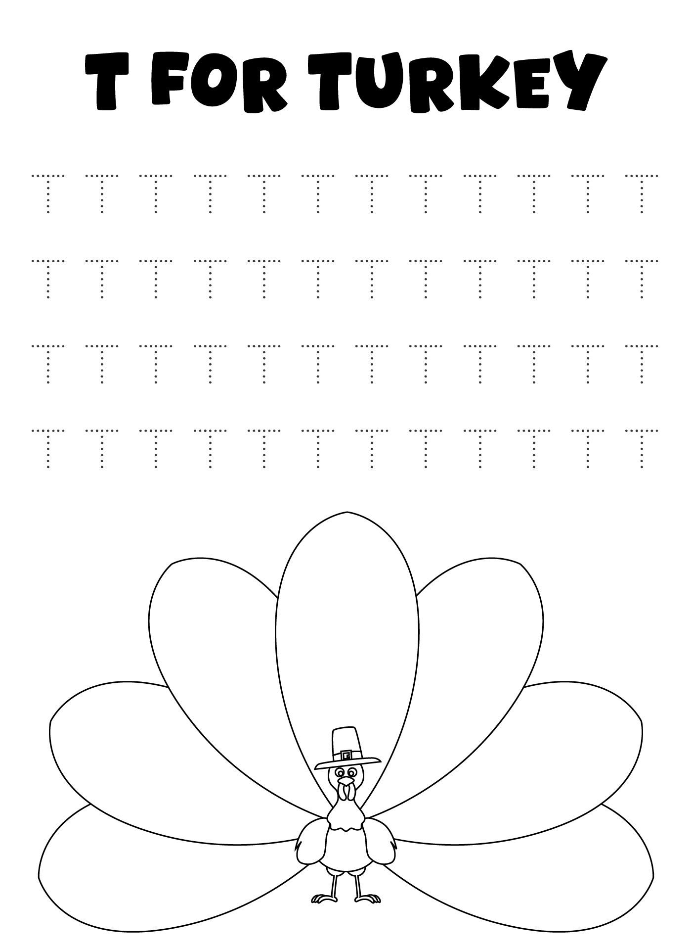 Thanksgiving Themed Letter T Writing Practice