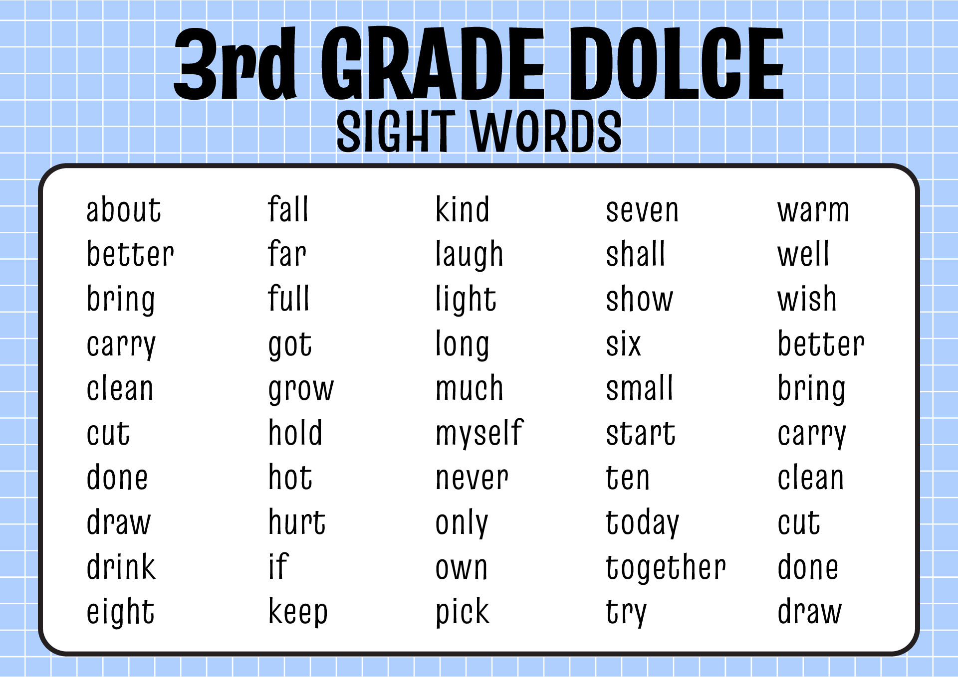 Third Grade Dolch Sight Words Printable