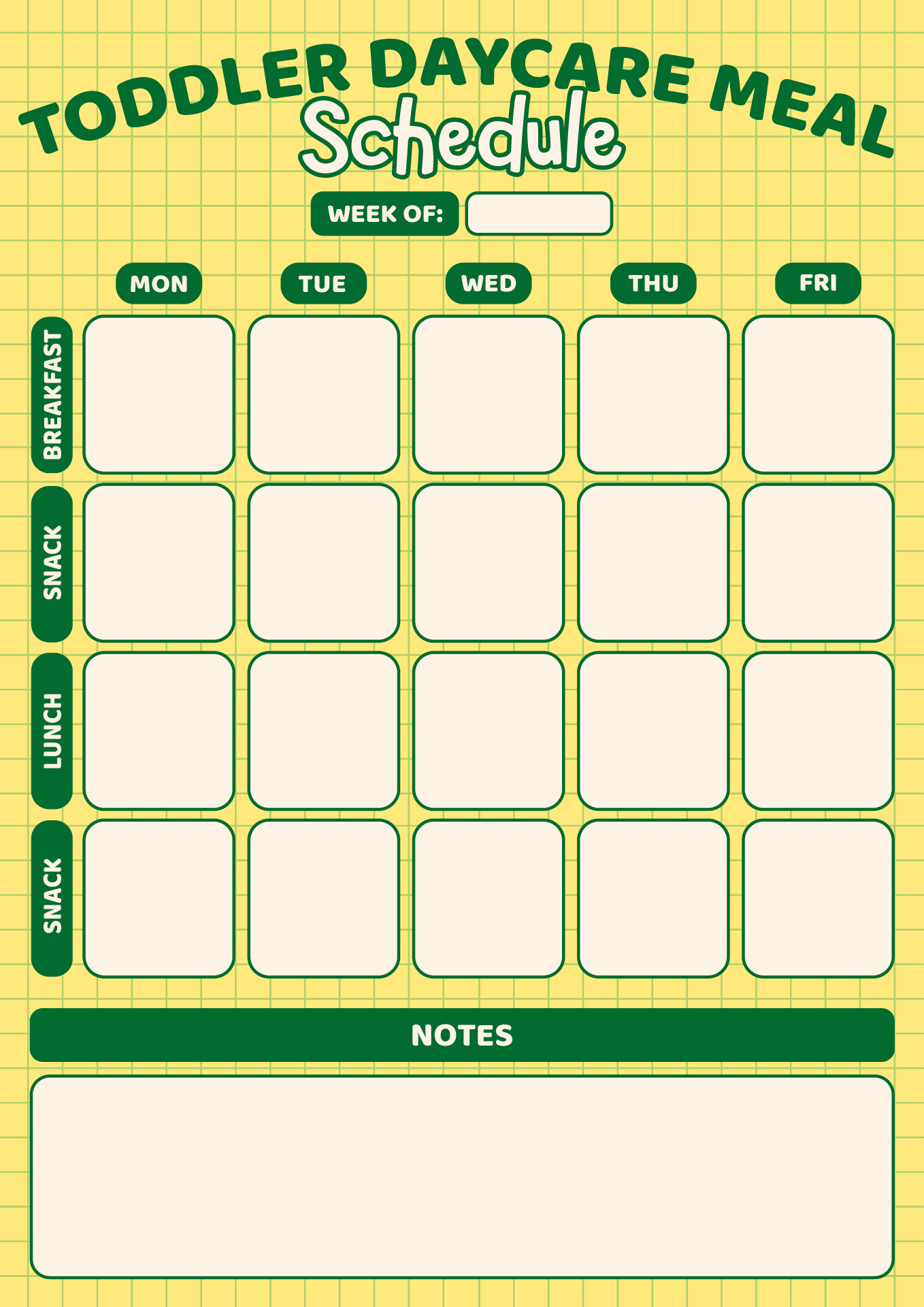 Toddler Daycare Meal Schedule Printable