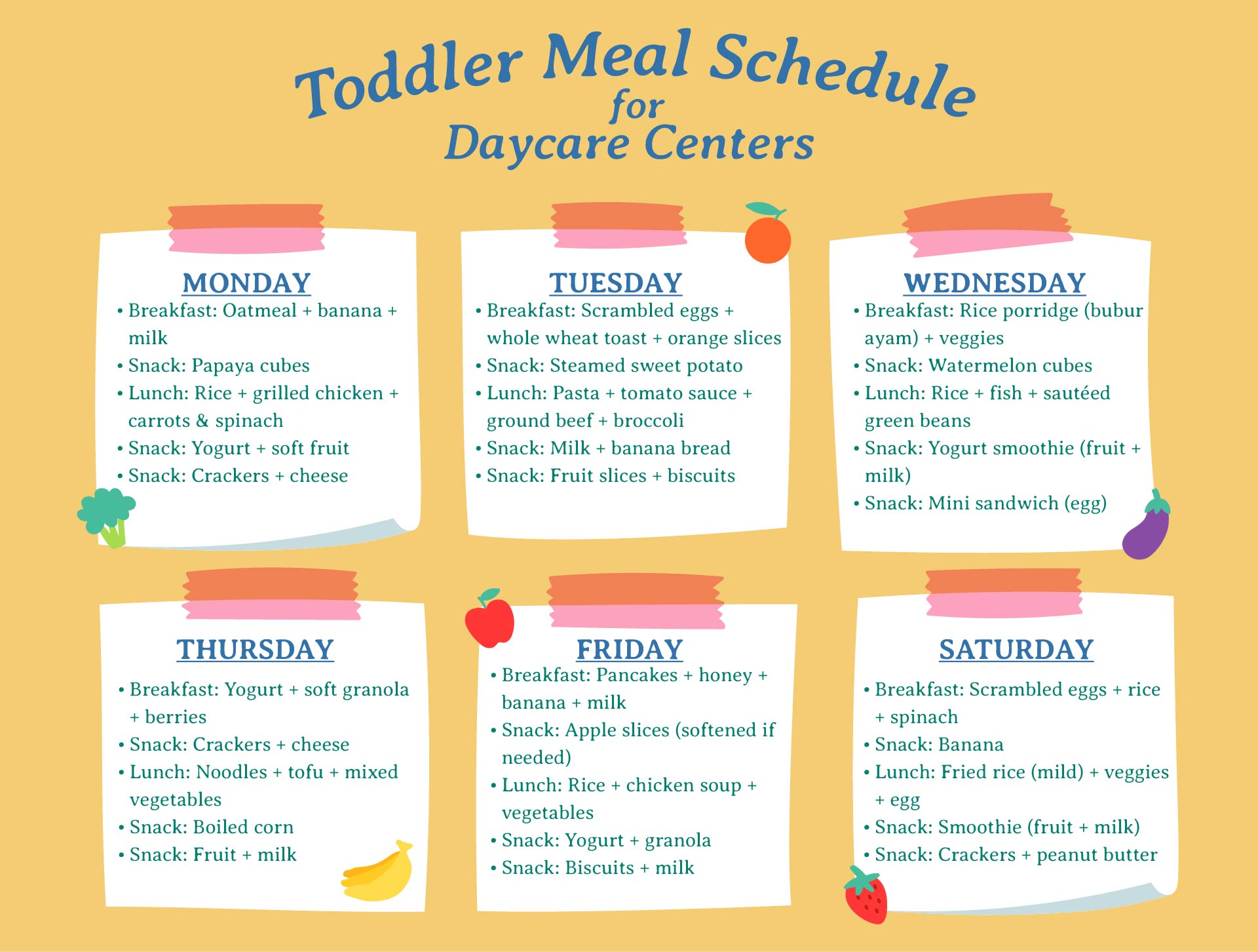 Toddler Meal Schedule for Daycare Centers