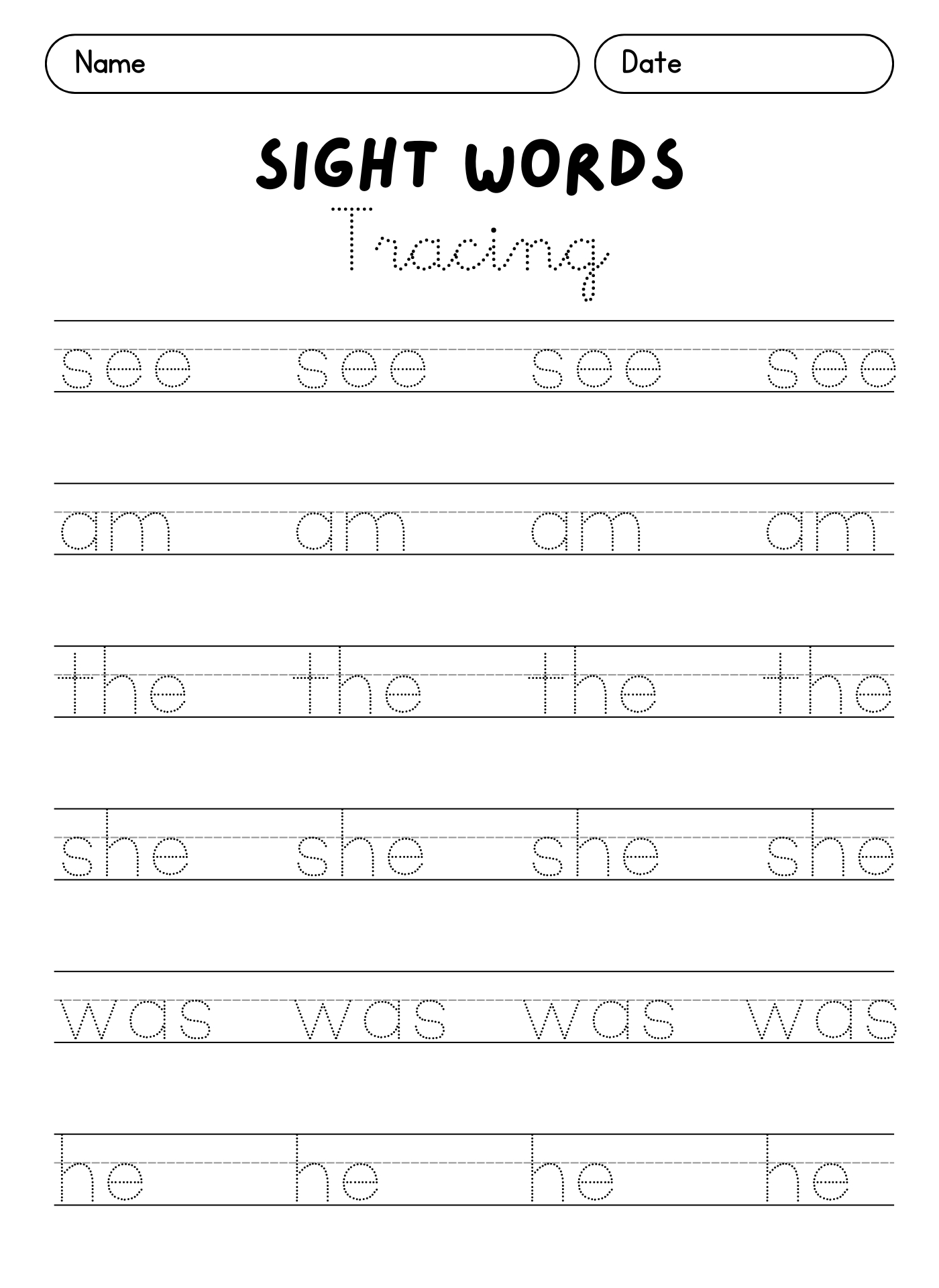 Traceable Sight Word Worksheets for Early Readers