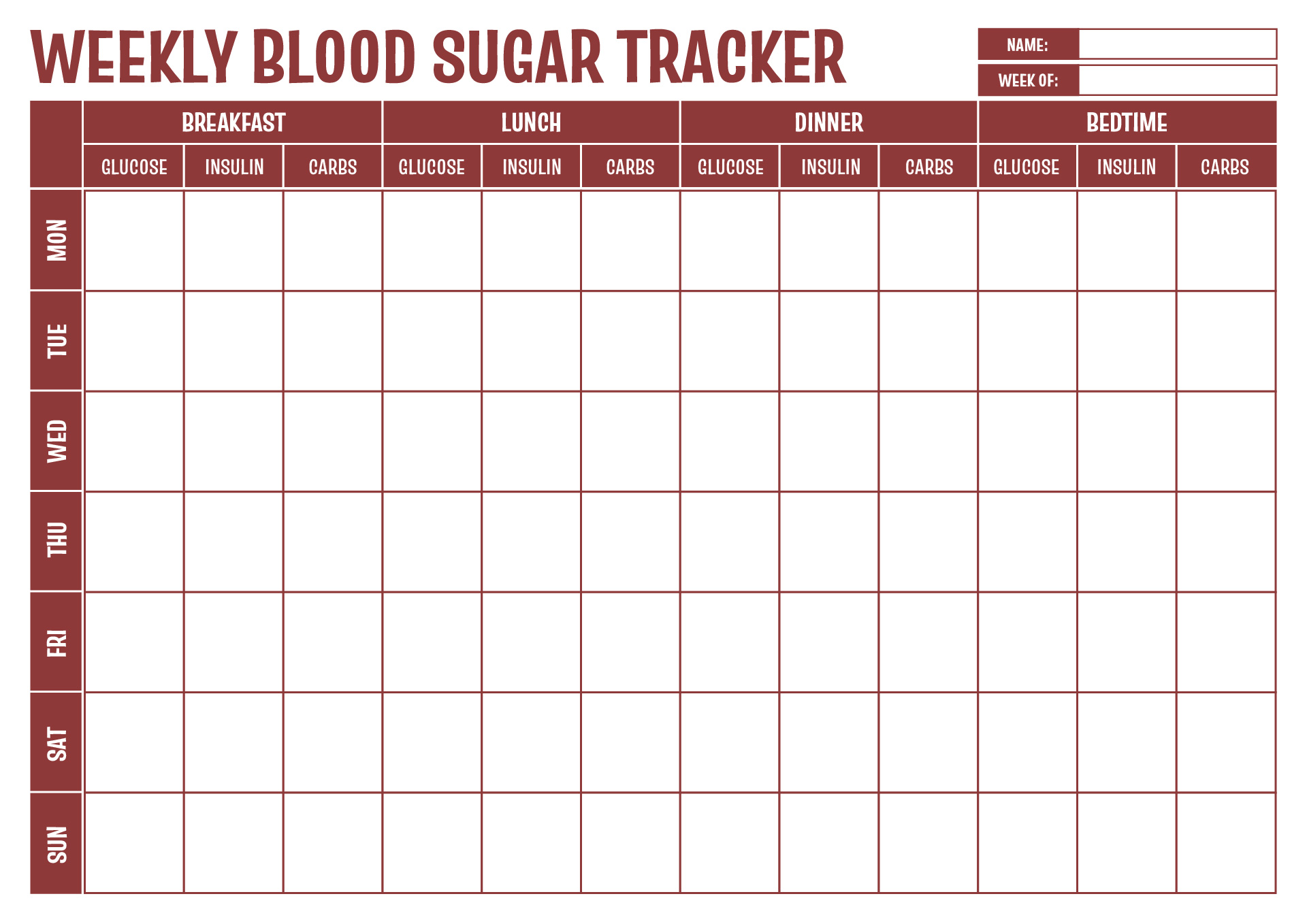 Weekly Blood Sugar Tracker Printable