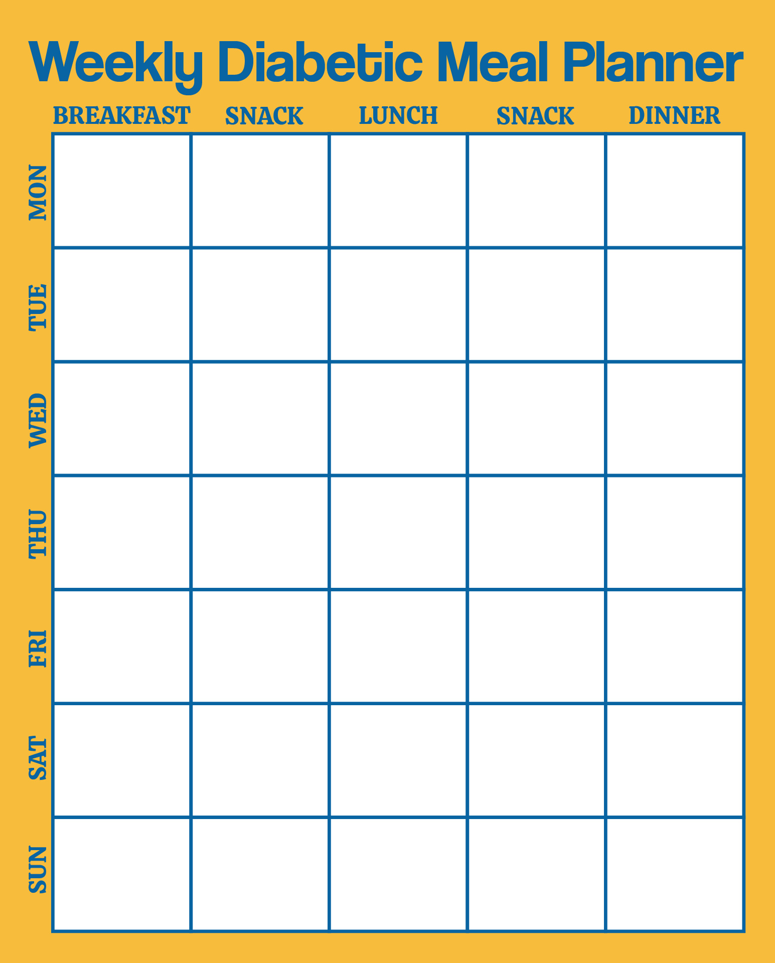 Weekly Diabetic Meal Planner Sheet