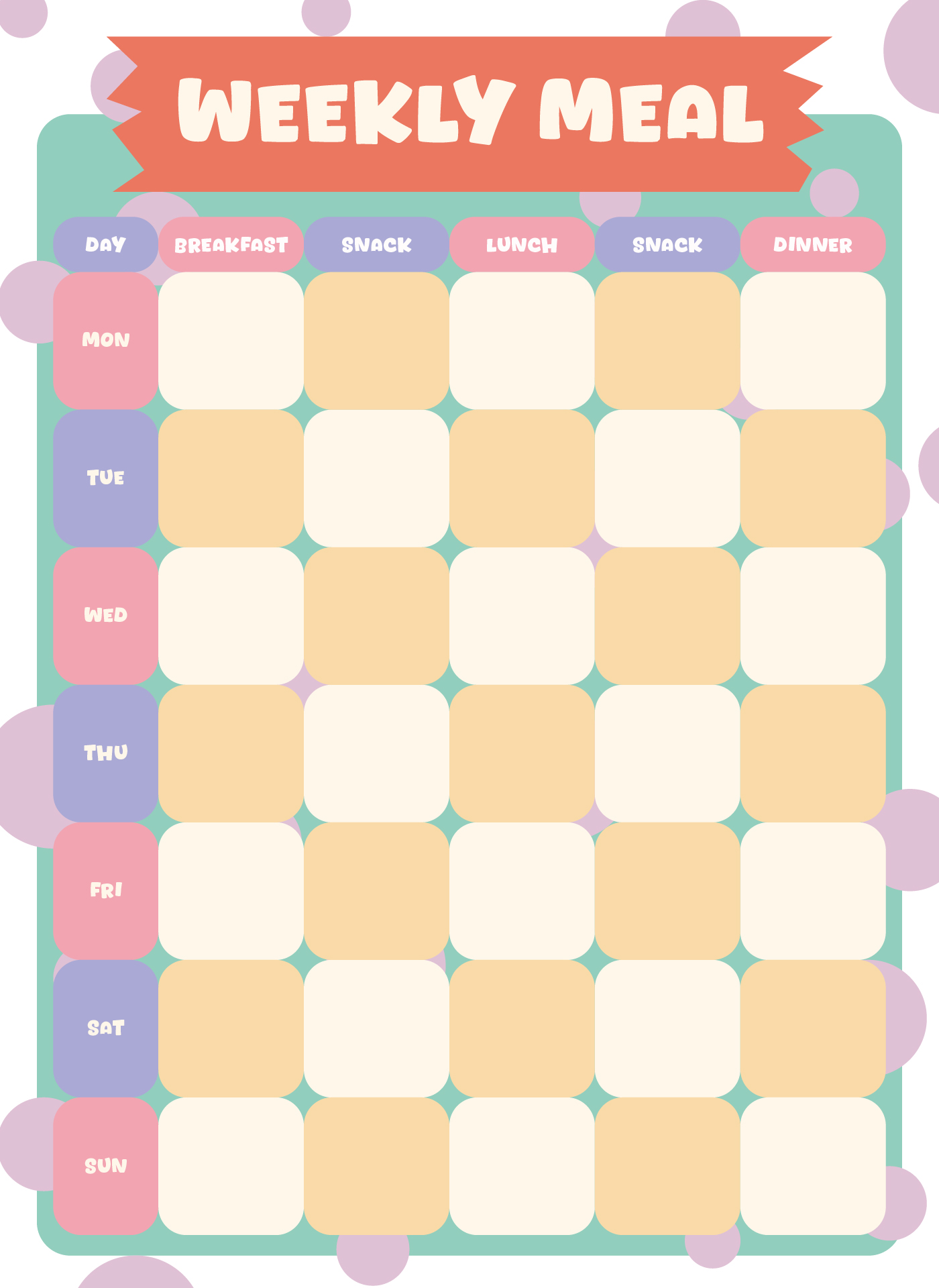 Weekly Five-Meal Tracker Printable
