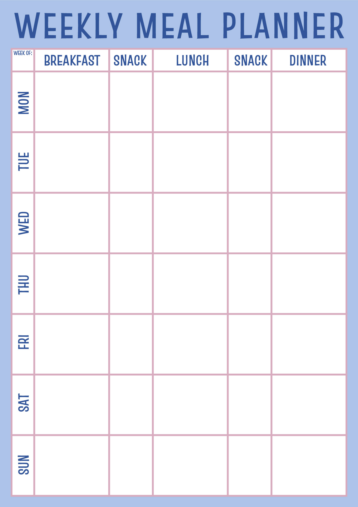 Weekly Meal Planner Printable Sheets