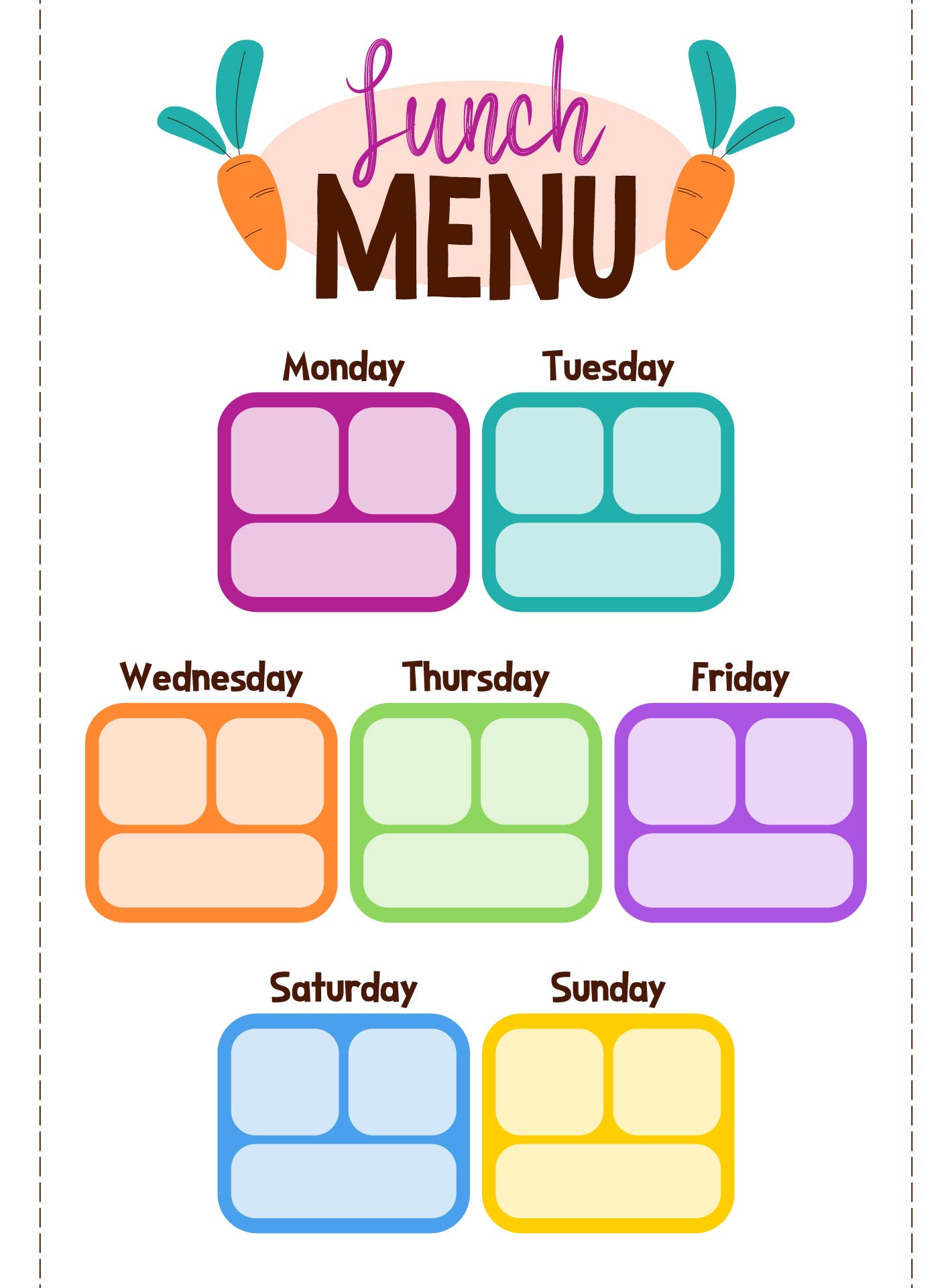 Weekly Preschool Lunch Ideas Chart