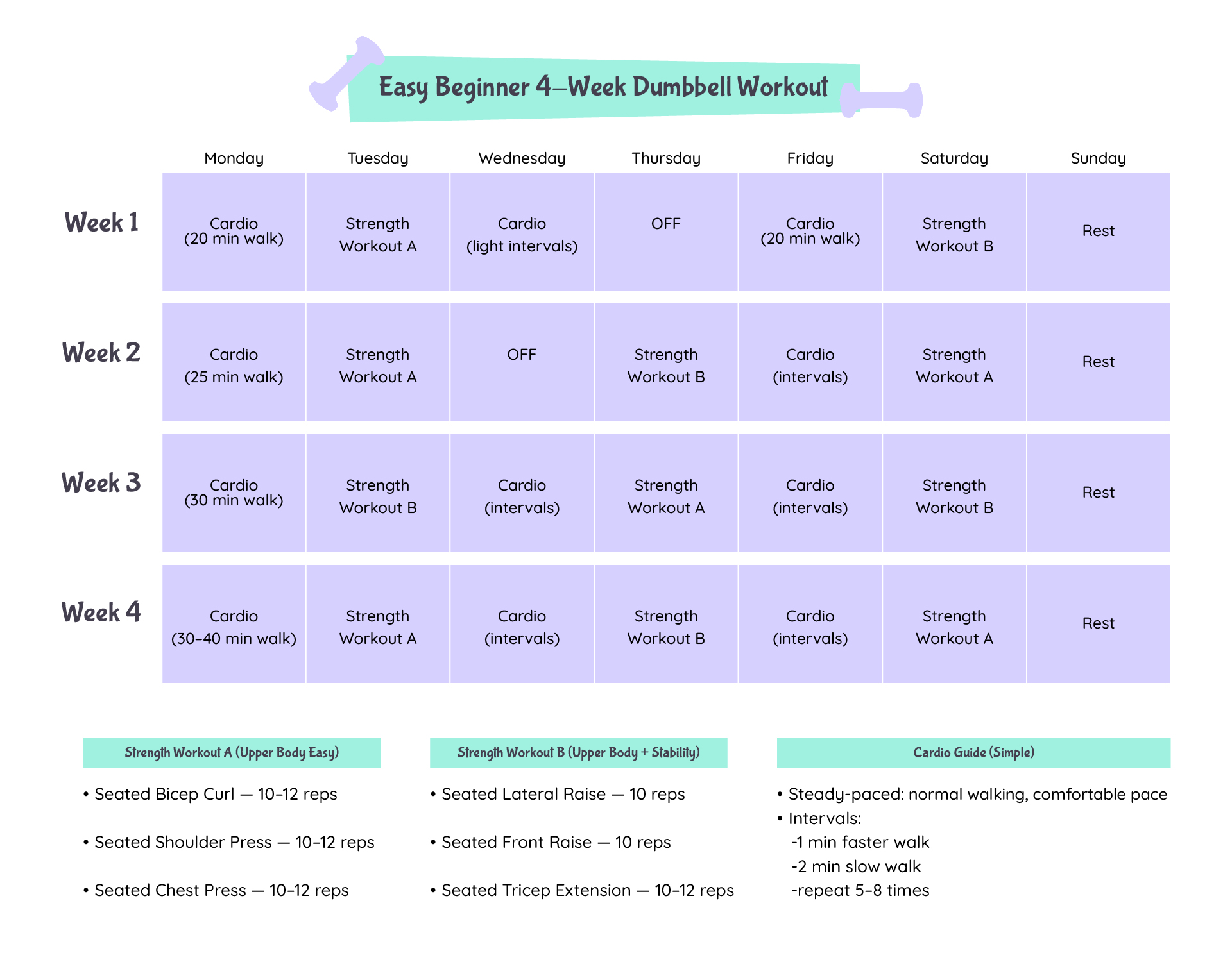 Easy Beginner 4 Week Dumbbell Workout