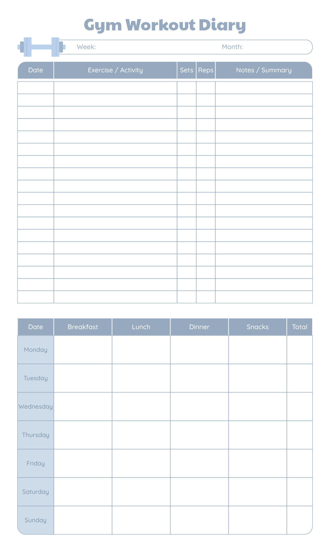 Simple Gym Workout Diary Simple Gym Workout Diary