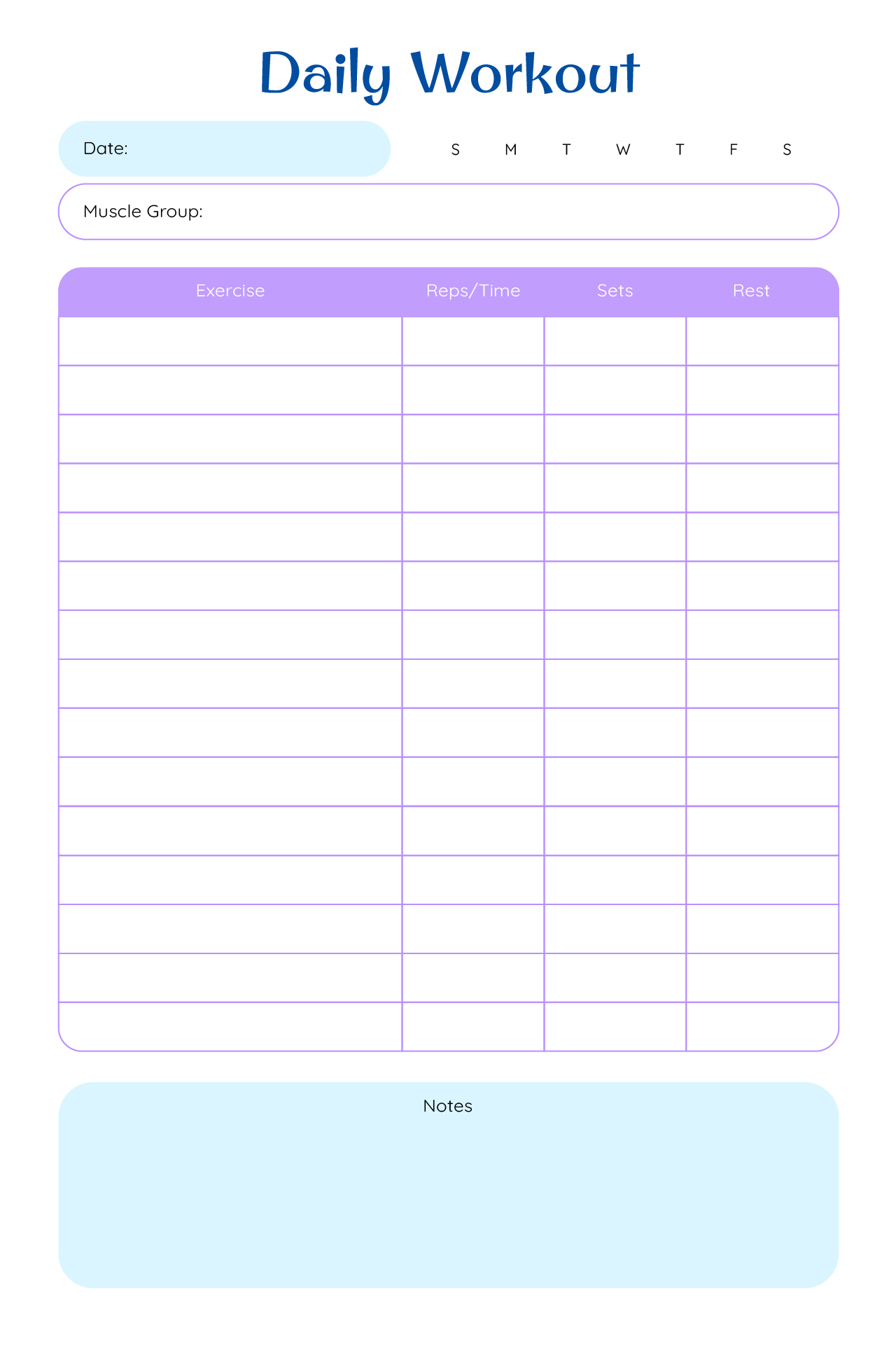 Blank Workout Log Template Blank Workout Log Template