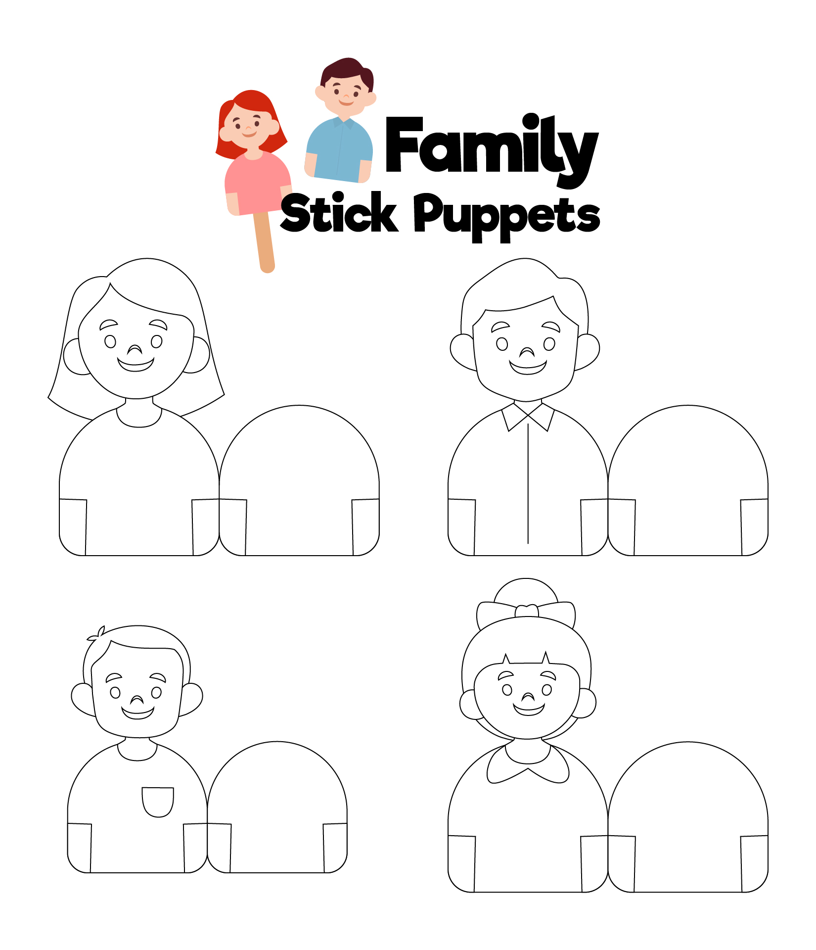 Family Stick Puppets Template To Color