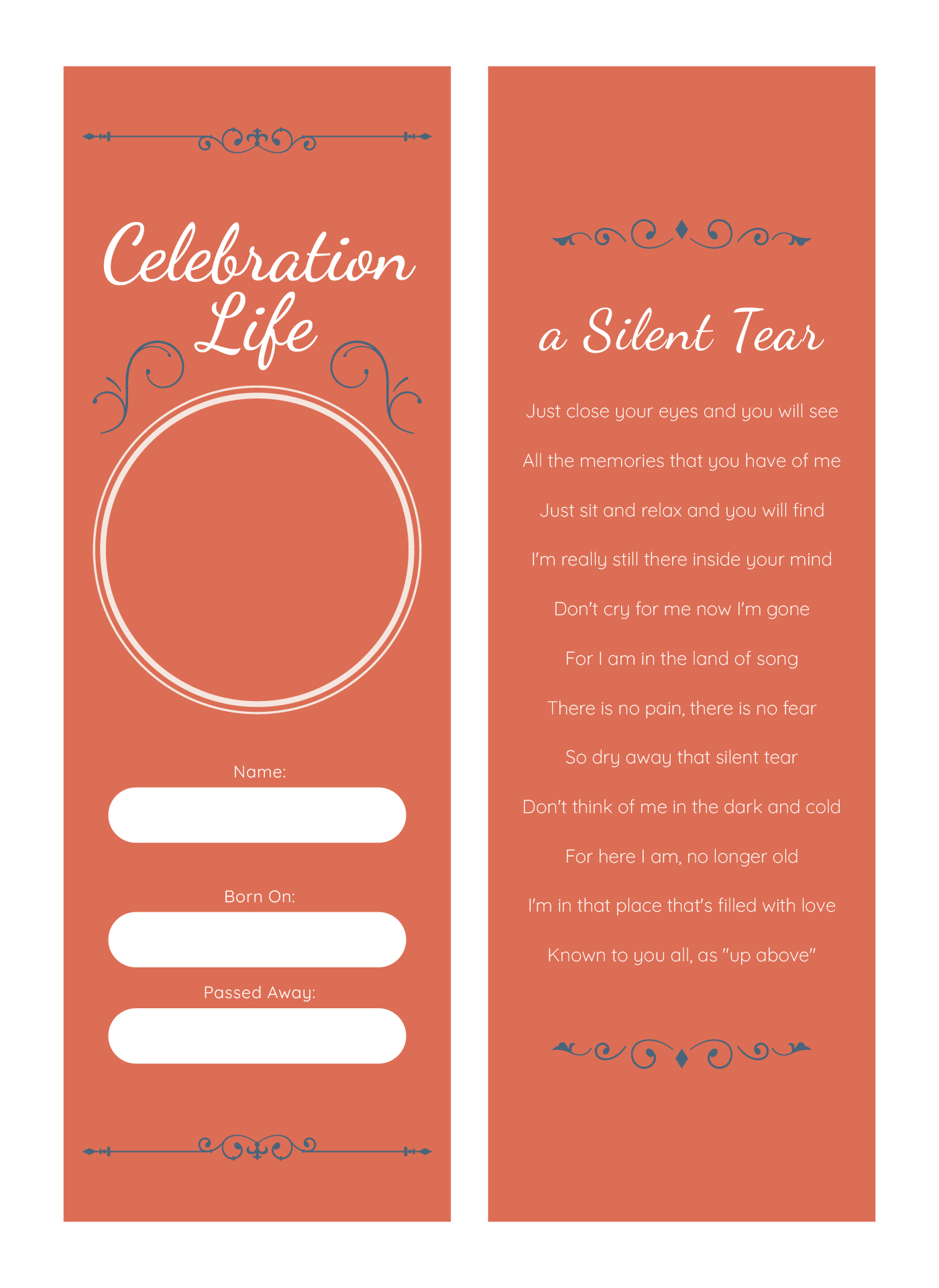 Classic Memorial Bookmark Template Classic Memorial Bookmark Template
