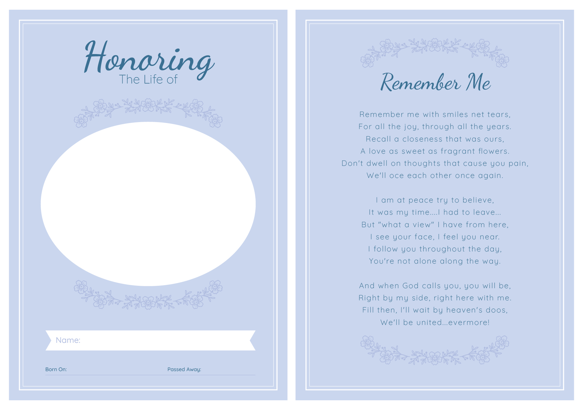 Daisies Prayer Funeral Memorial Card