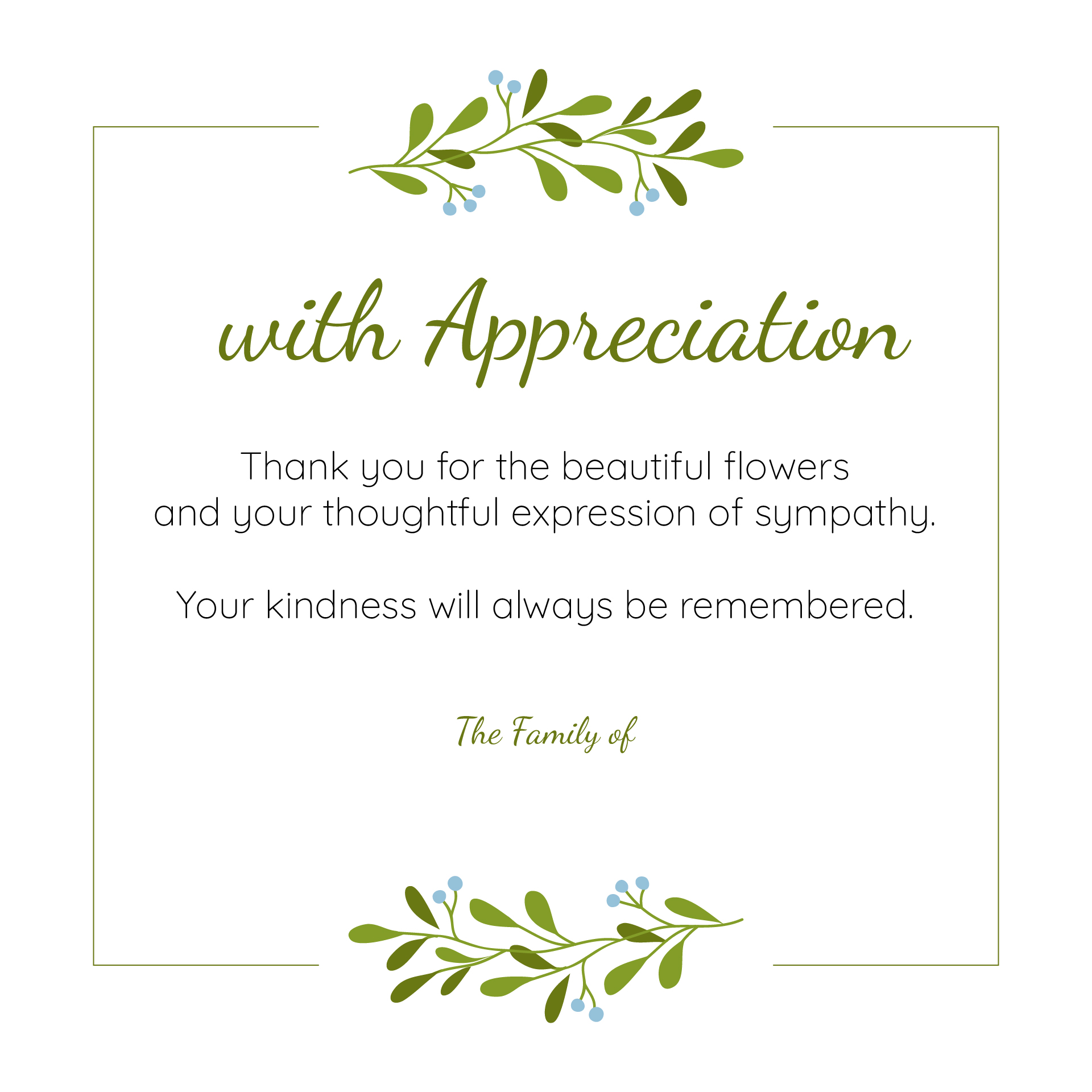 Printable Sympathy Acknowledgement Card Template