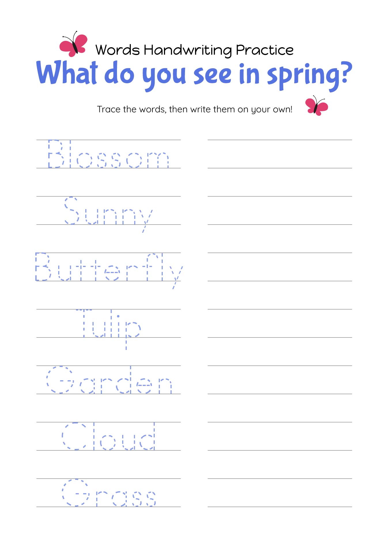 Spring Words Handwriting And Tracing Activity