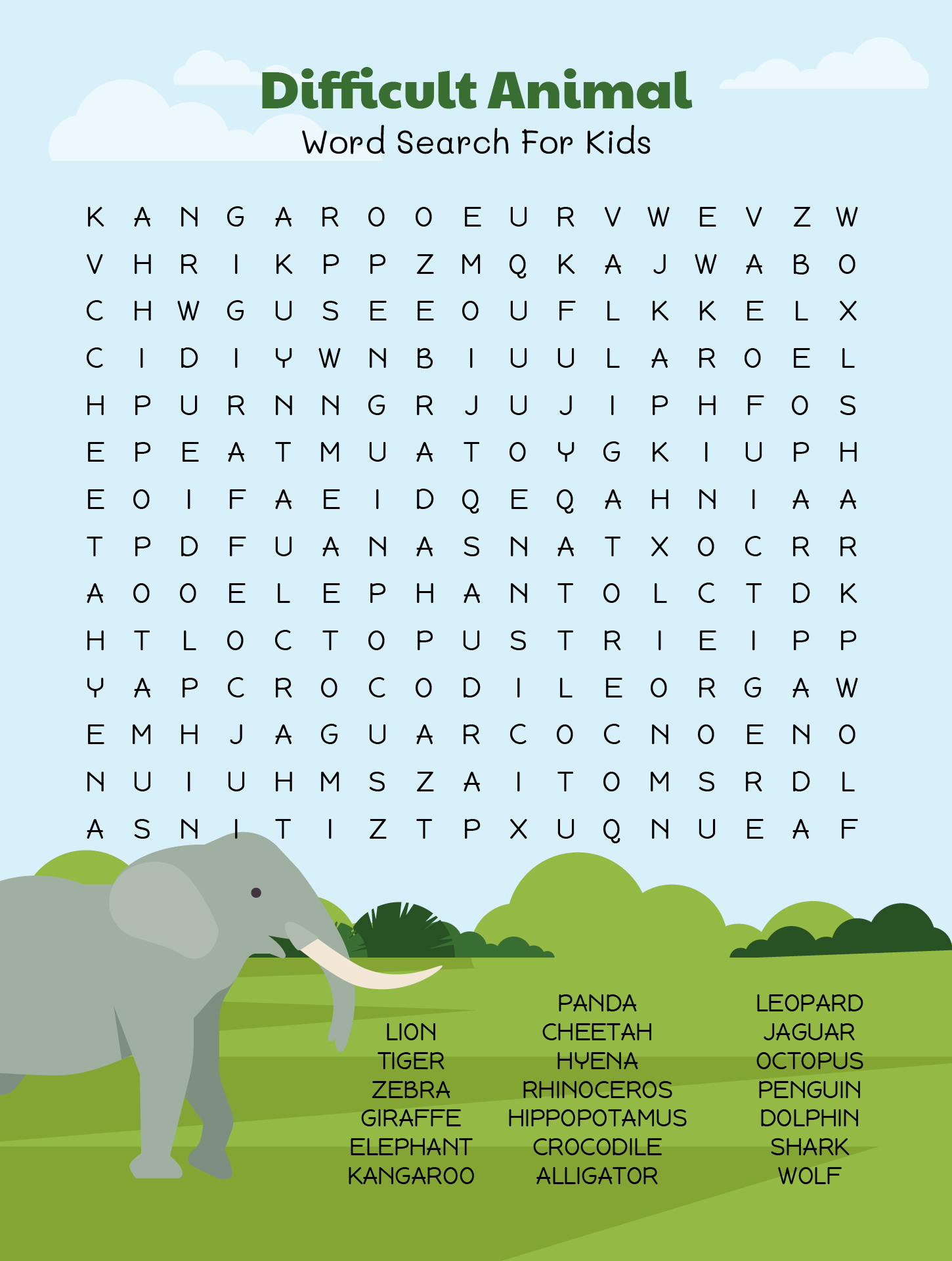 Difficult Animal Word Search Activity Difficult Animal Word Search Activity
