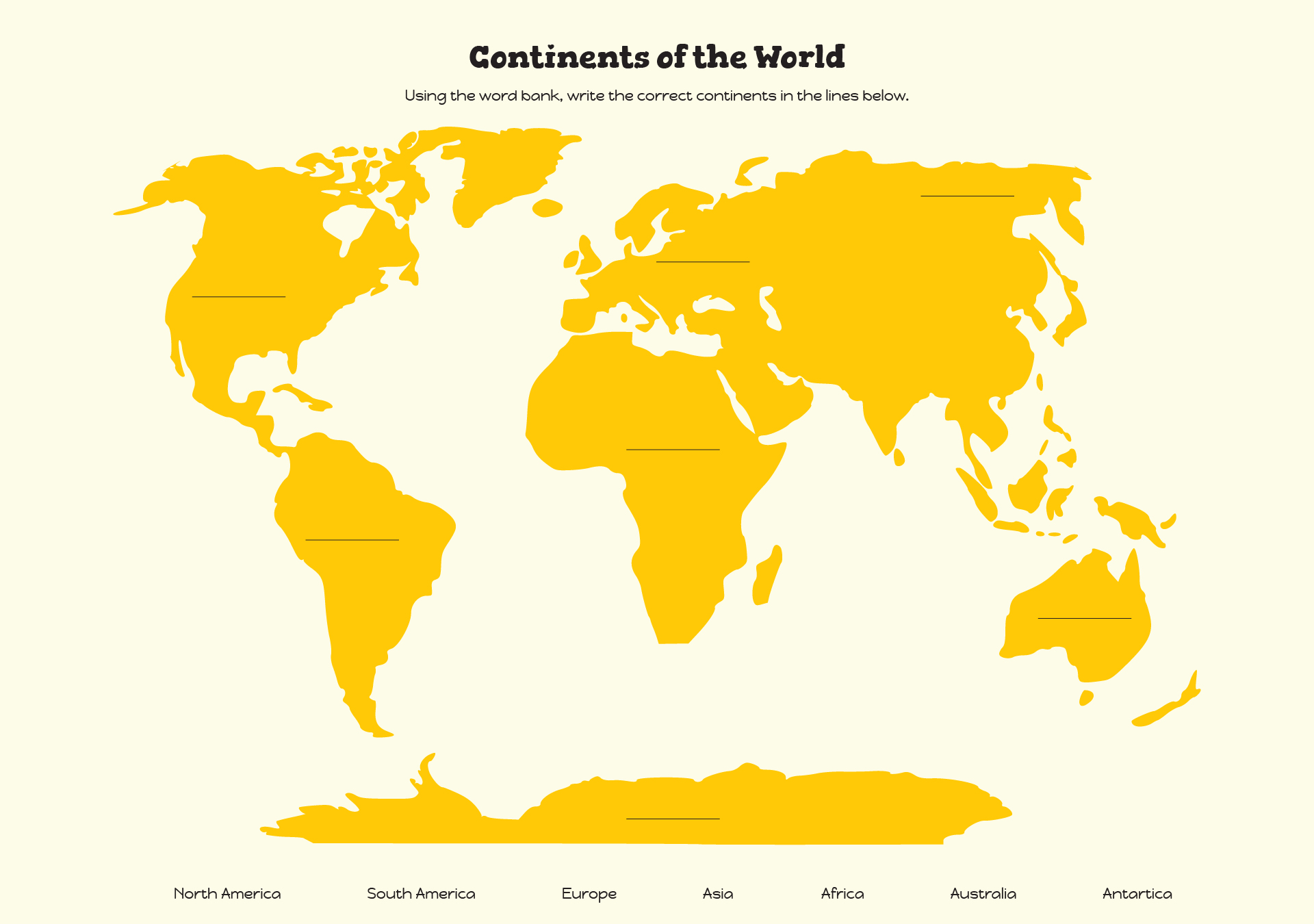 Label The World Map Worksheet
