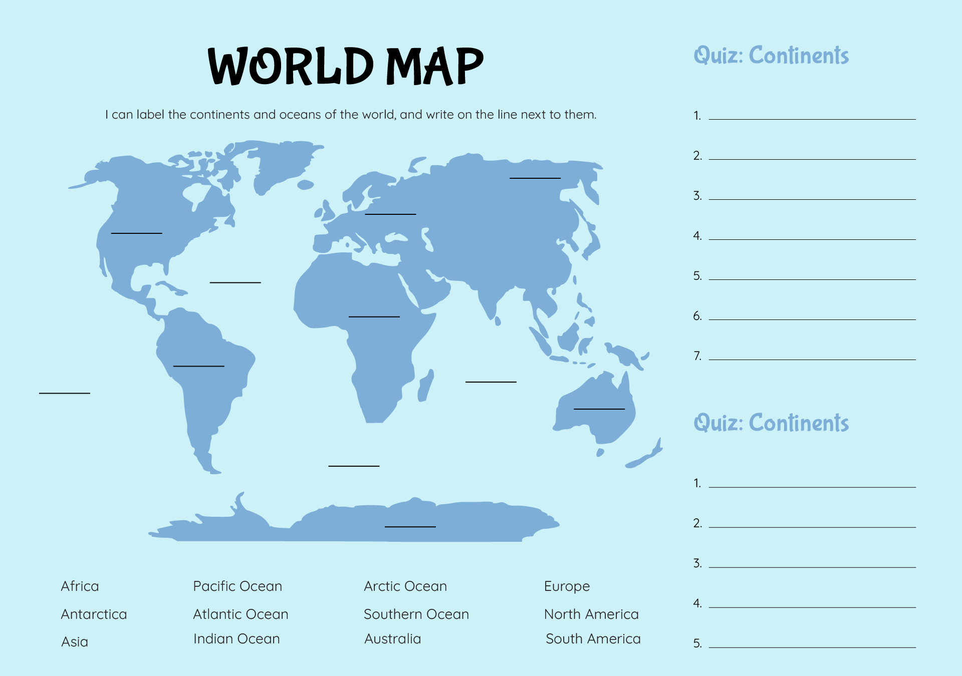 World Map Quiz Worksheet