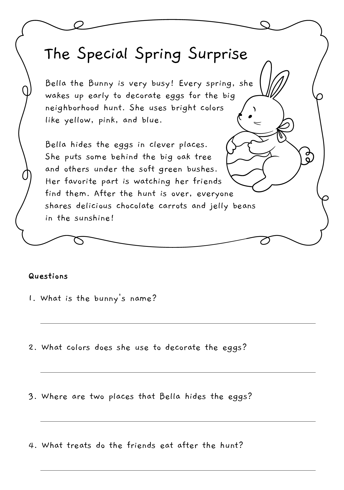 Easter Reding Comprehension Worksheet Easter Reding Comprehension Worksheet