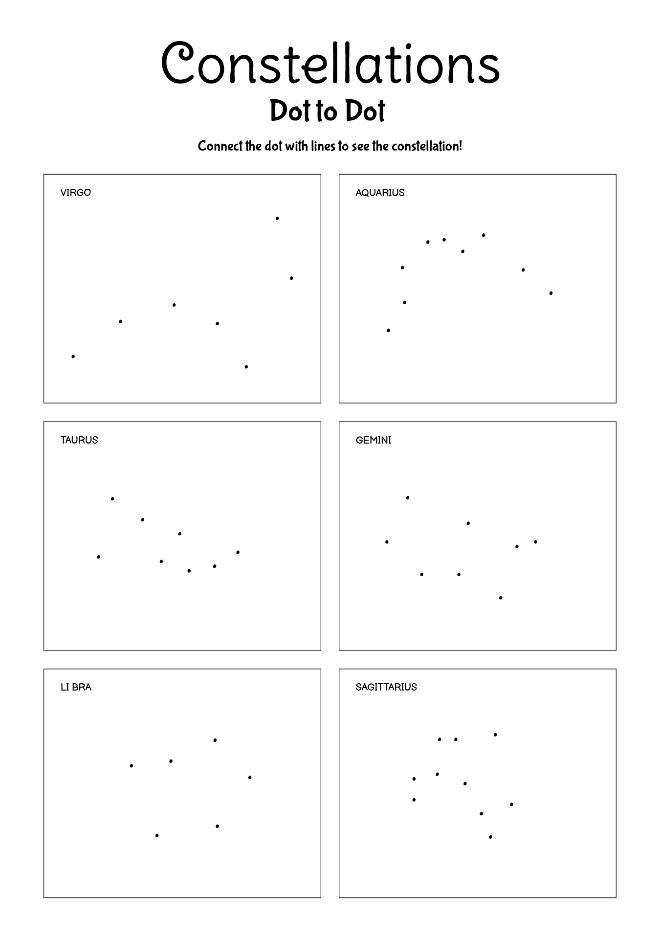Constellations Dot To Dot Worksheets