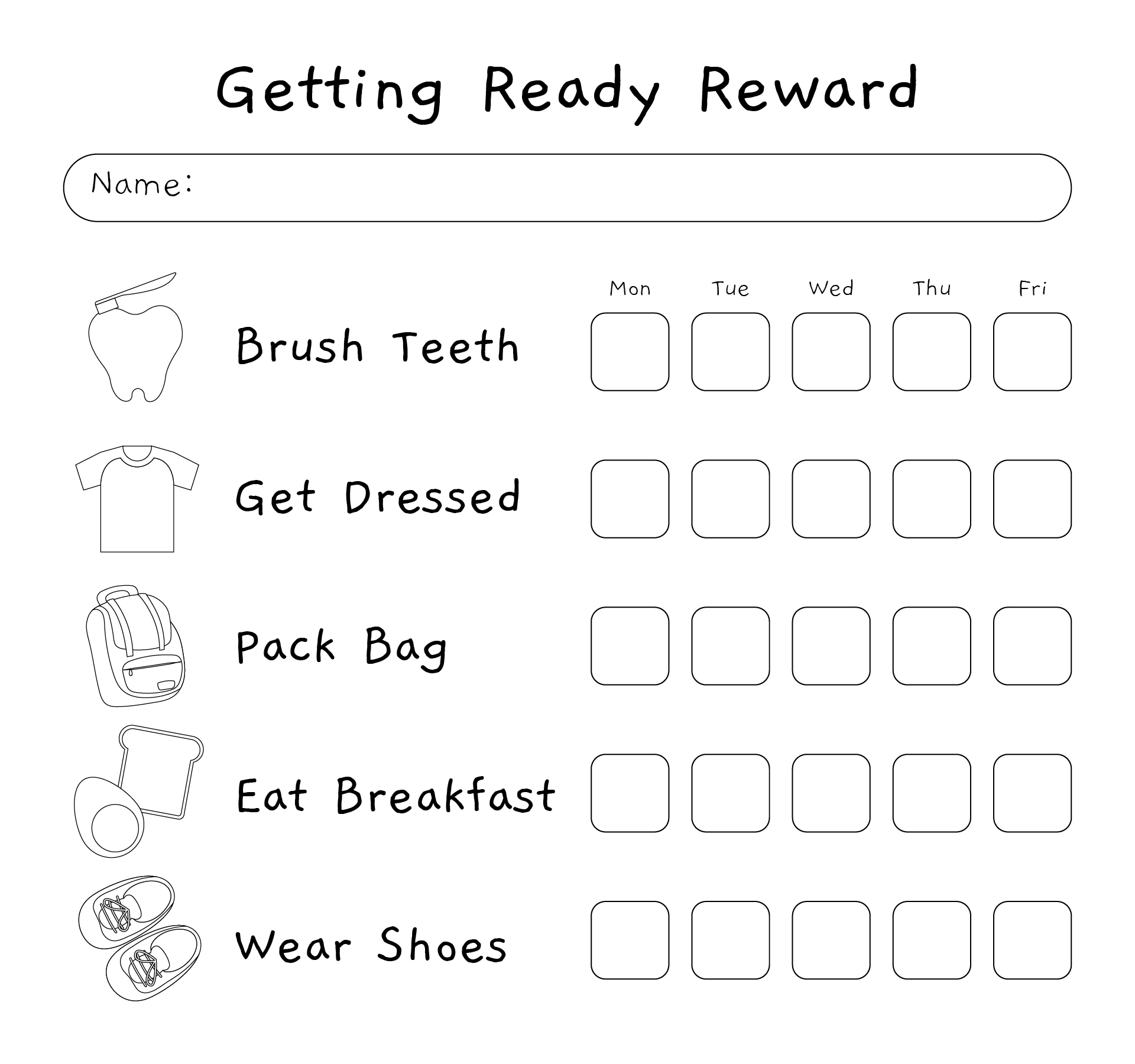Getting Ready Reward Chart Printable