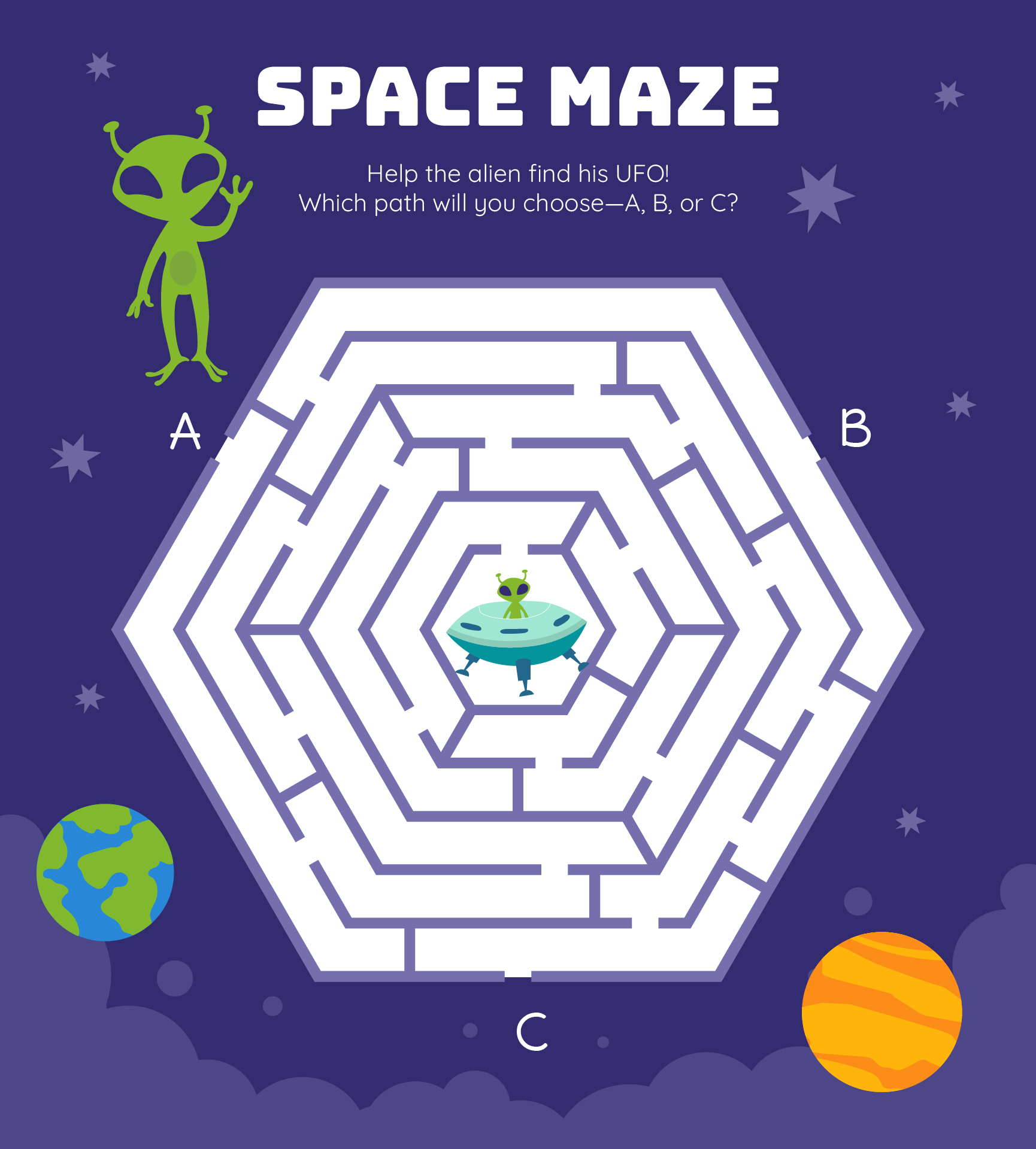 Space Maze Worksheets Activity