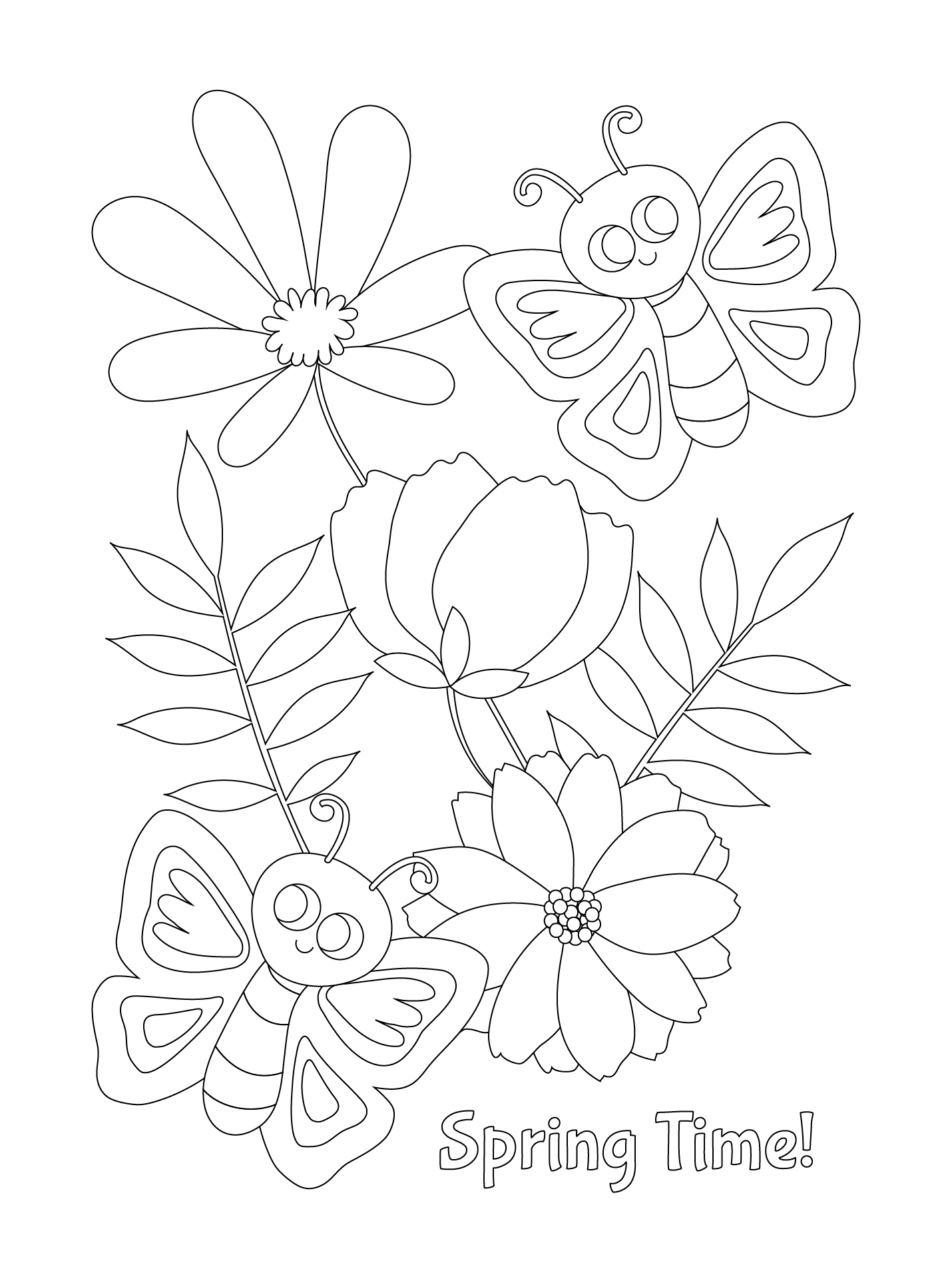 Spring Time Butterfly Coloring Page