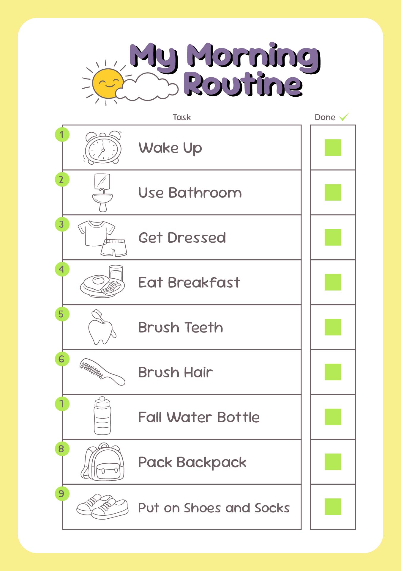 Toddler Preschool Morning Routine Chart Schedule