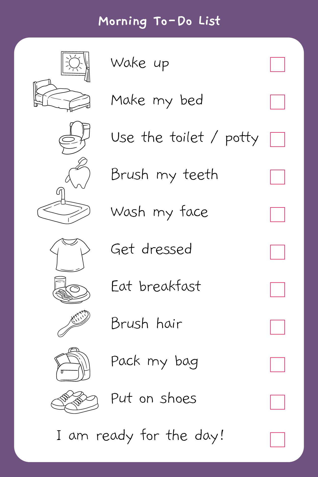 Step By Step Morning Routine For Kids Printable