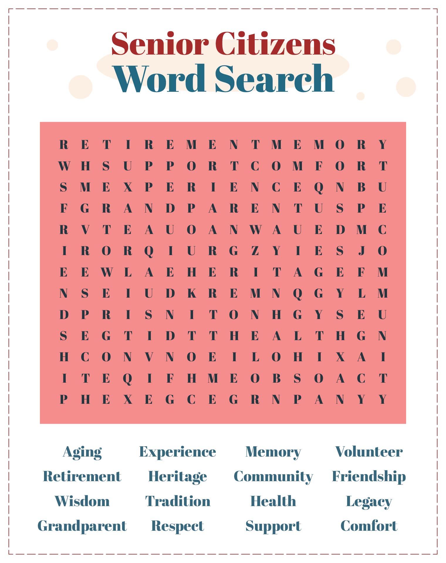 Senior Citizens Word Search